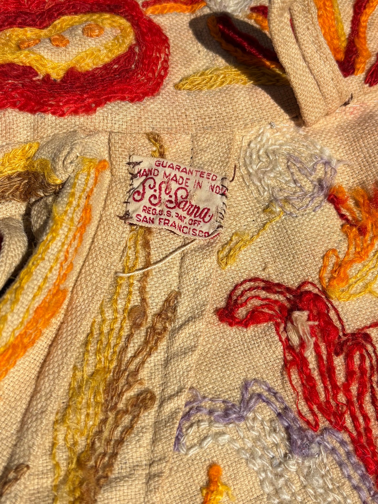 Antique 1920s/1930s Crewelwork Linen Jacket Handmade in India