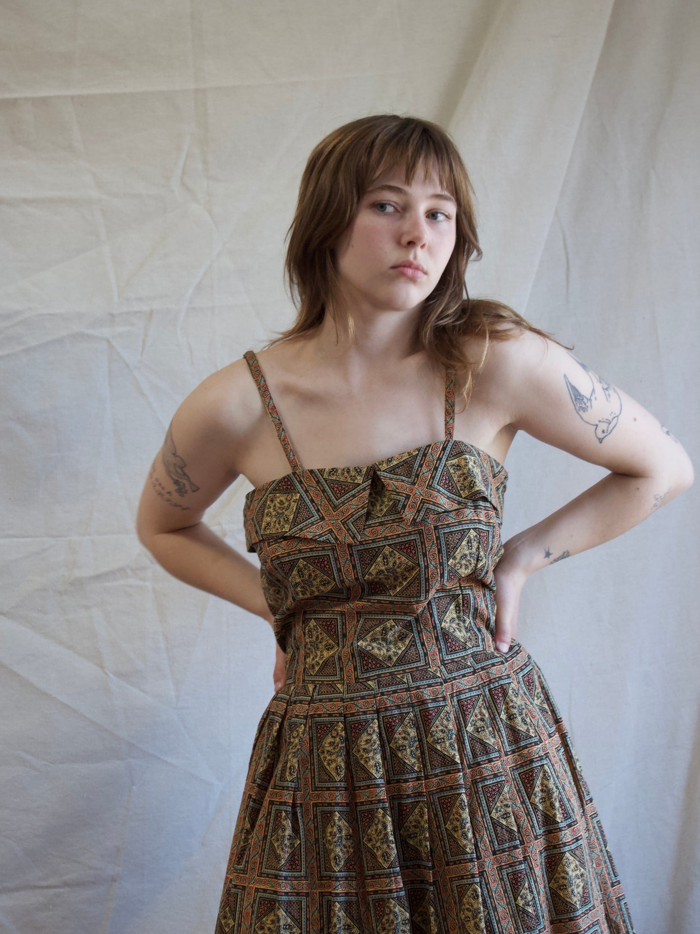 1950s Two Piece Paisley Printed Cotton Sundress + Bolero
