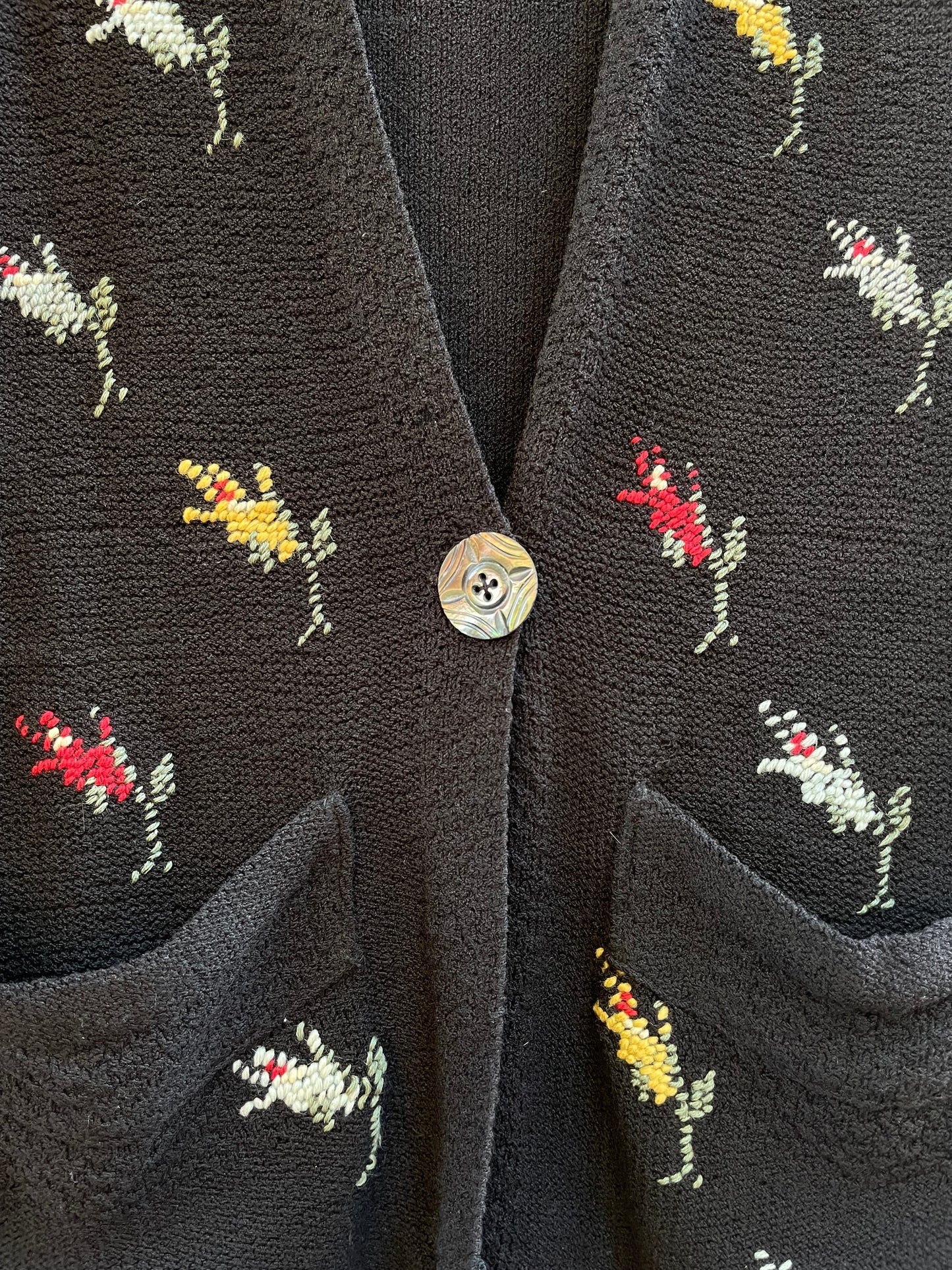 1920s Belgian Cotton Knit Hand Embroidered Floral Pocket Cardigan