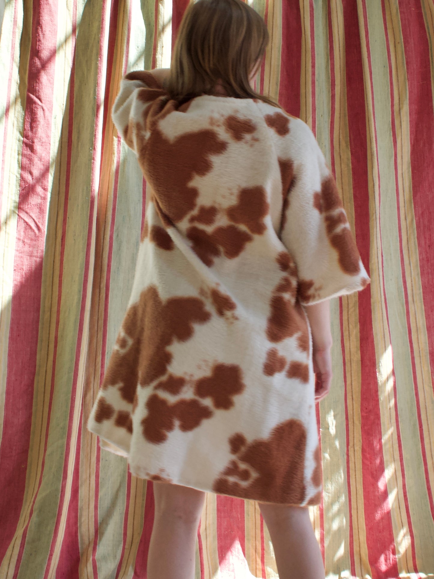 Late 1950s Faux Fur Cow Print Bell Sleeve Tunic Style Jacket