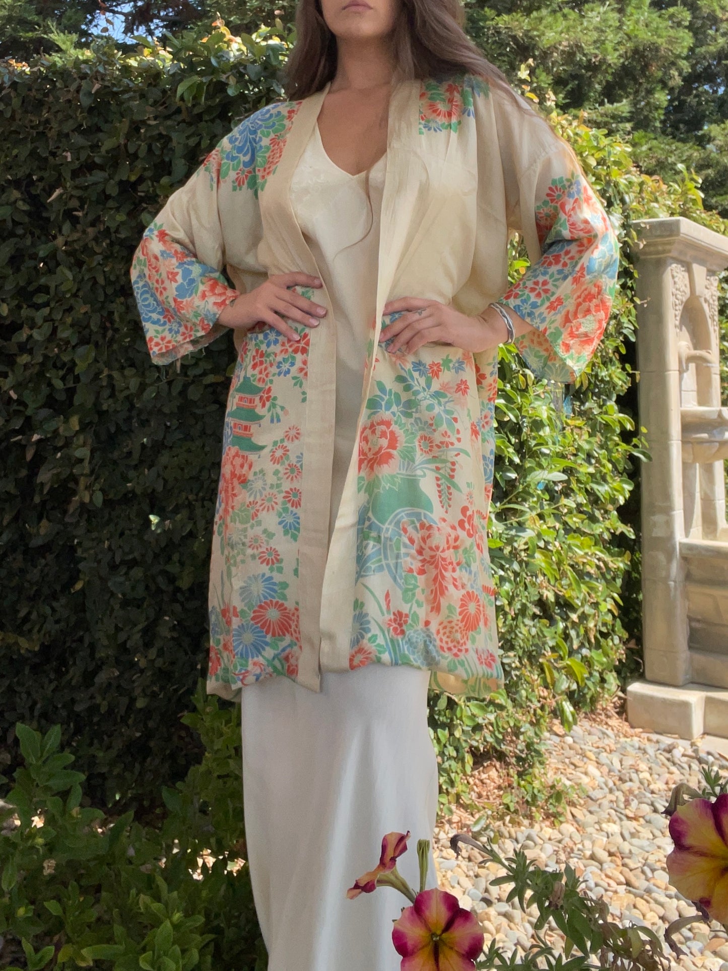 1920s Pongee Silk Japanese Robe Dressing Gown