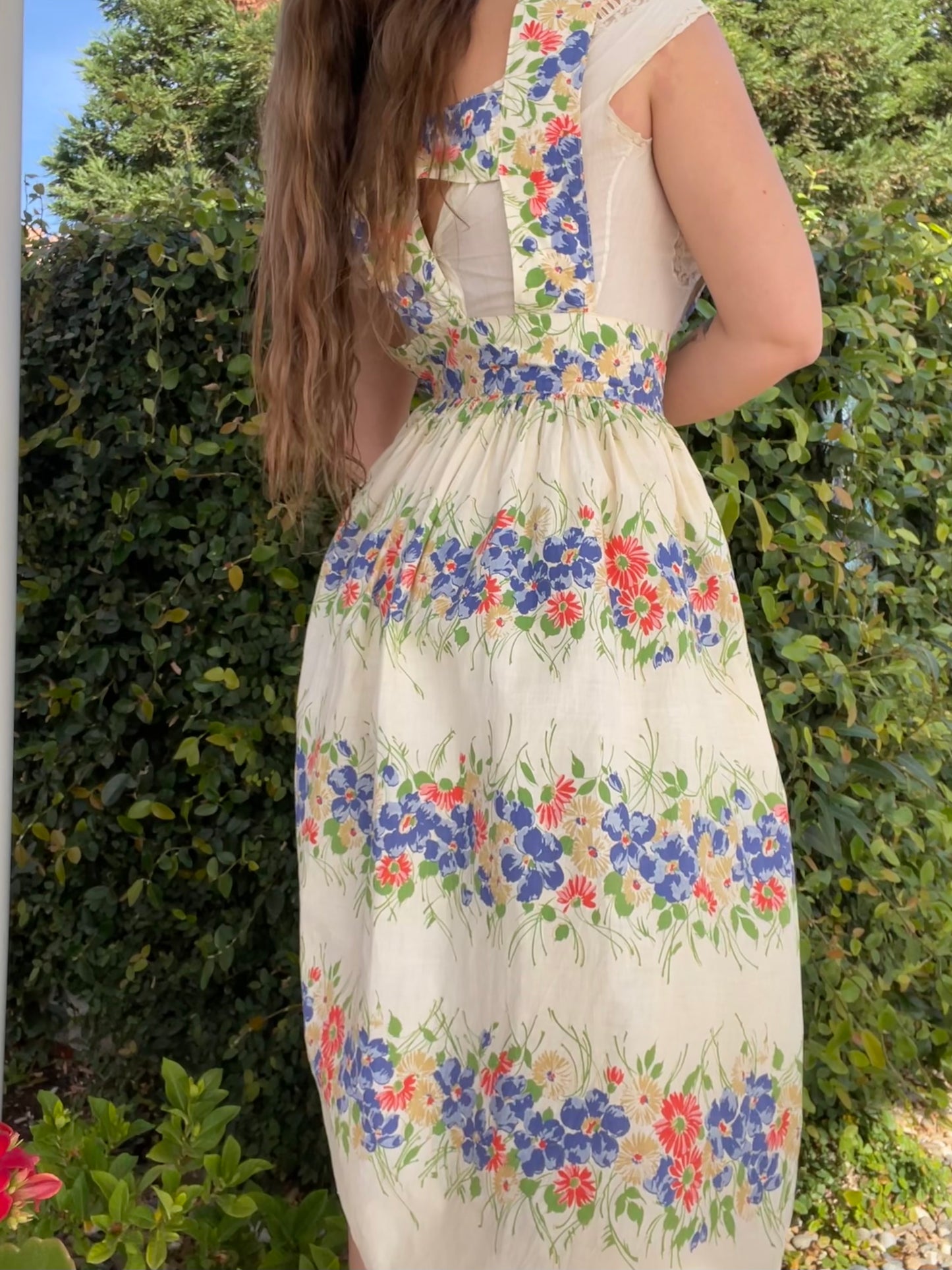 1930s/1940s Floral Cotton Pinafore Dress