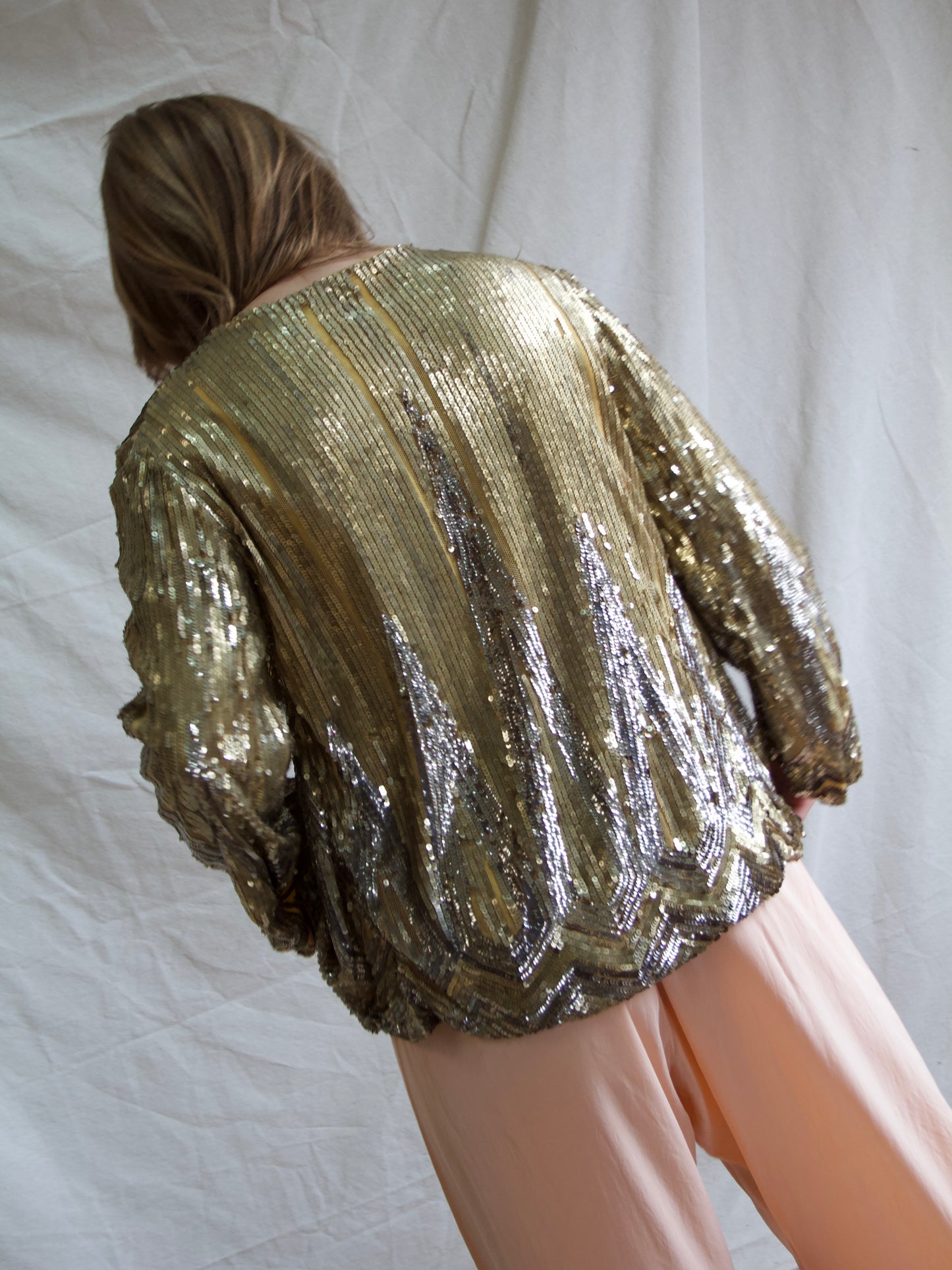 Rare Art Deco French 1930s Hand Embellished Sequin Bell Sleeve Jacket