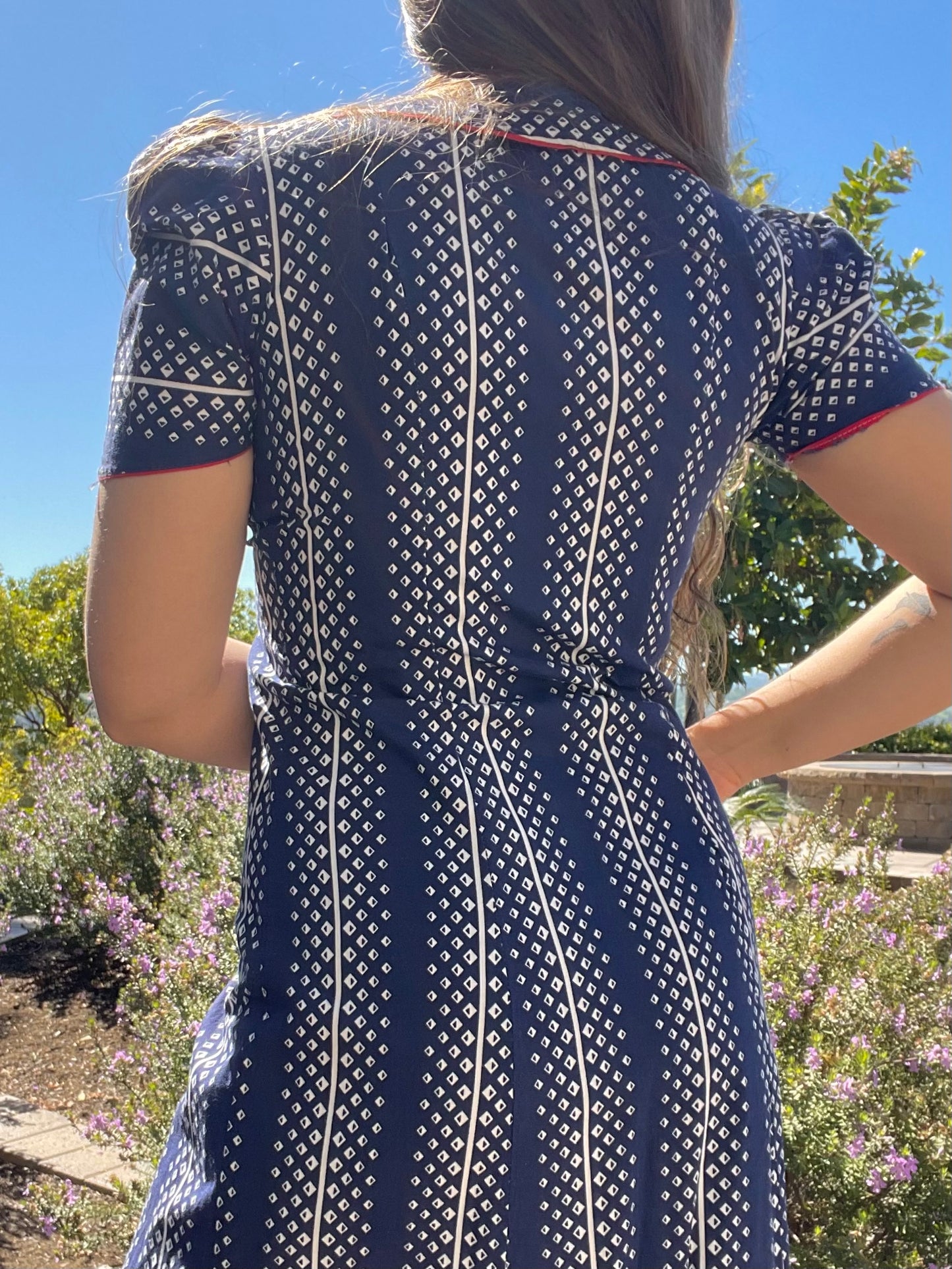 1930s Deco Printed Zip Front Dress