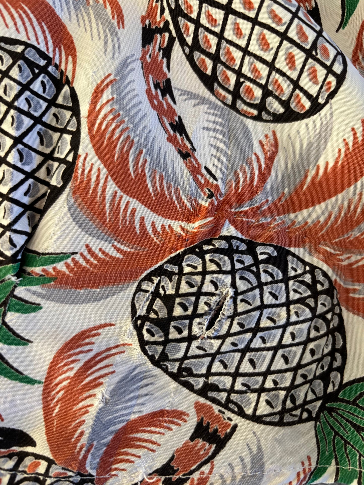 1940s Cold Rayon Aloha Pineapple Front Hawaiian Women's Shirt