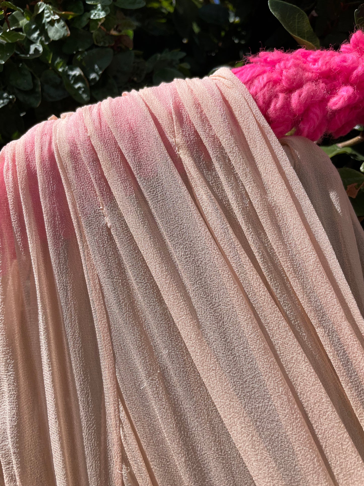 1940s I. Magnin Ballet Pink Shirred Silk Chiffon Dress