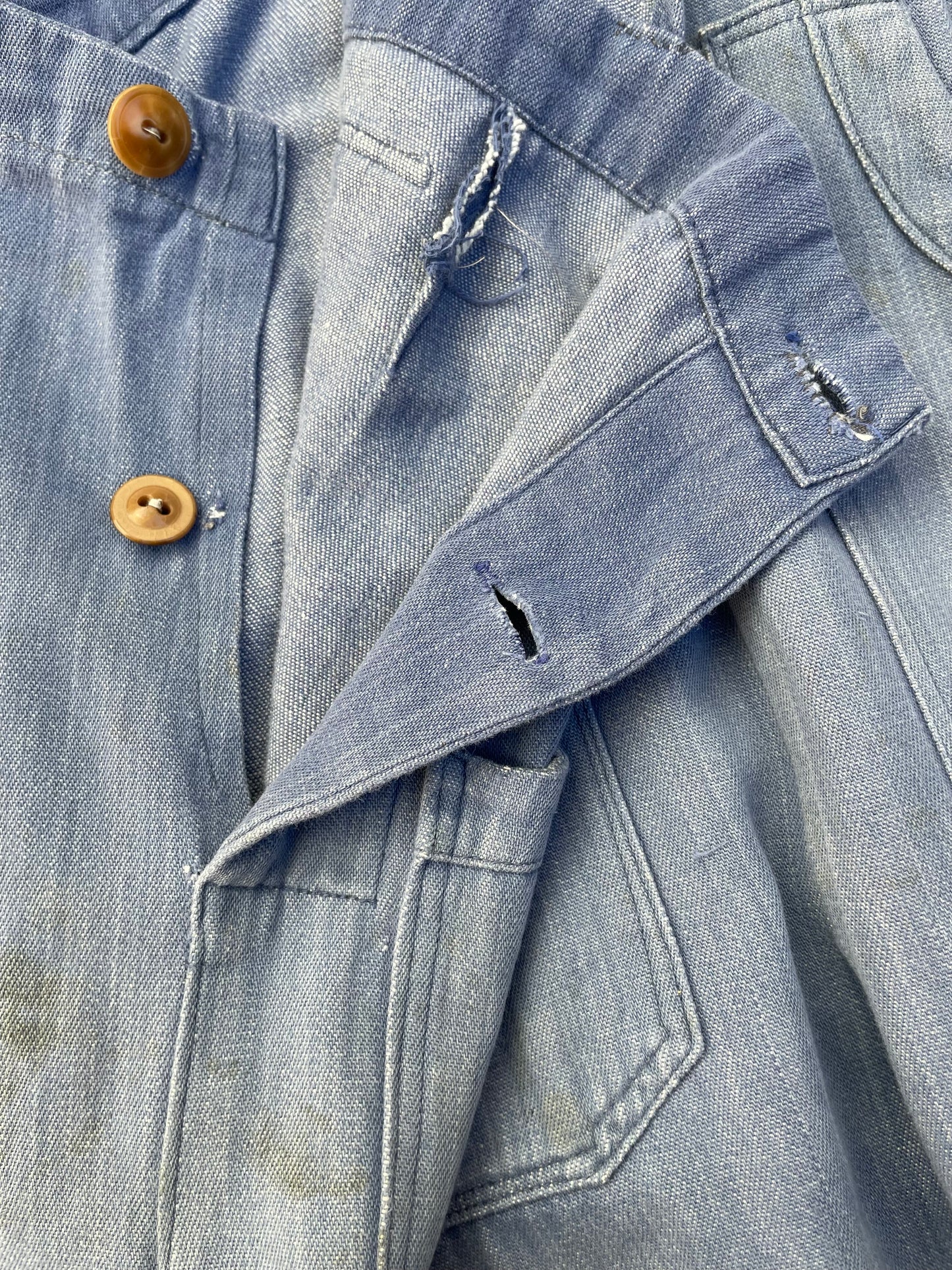 1940s Indigo Cotton Workwear Bib Front Side Button Overalls