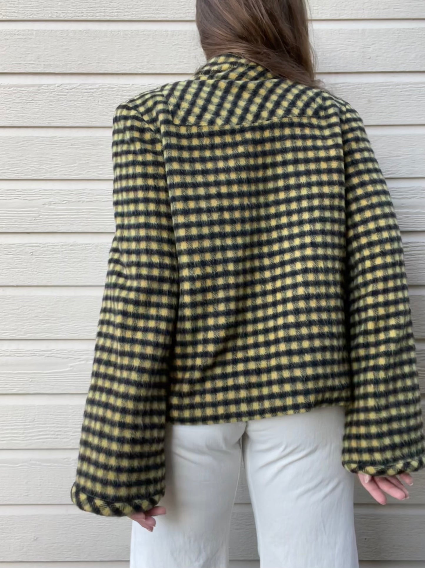 1940s Wool Mohair Gingham Bell Sleeve Swing Coat