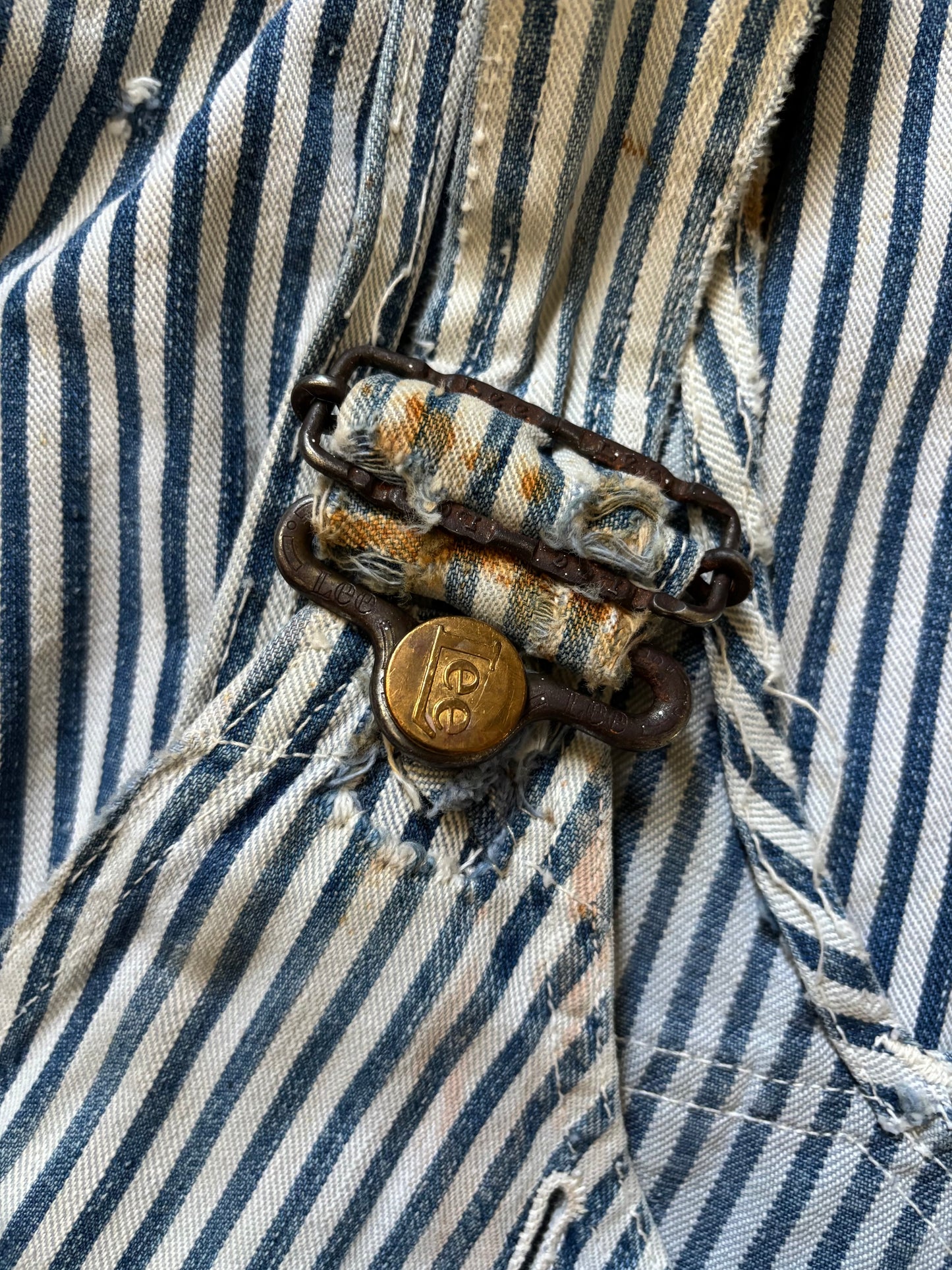 1940s Lee Faded Hickory Stripe Carpenter Workwear Scarecrow Hem Overalls