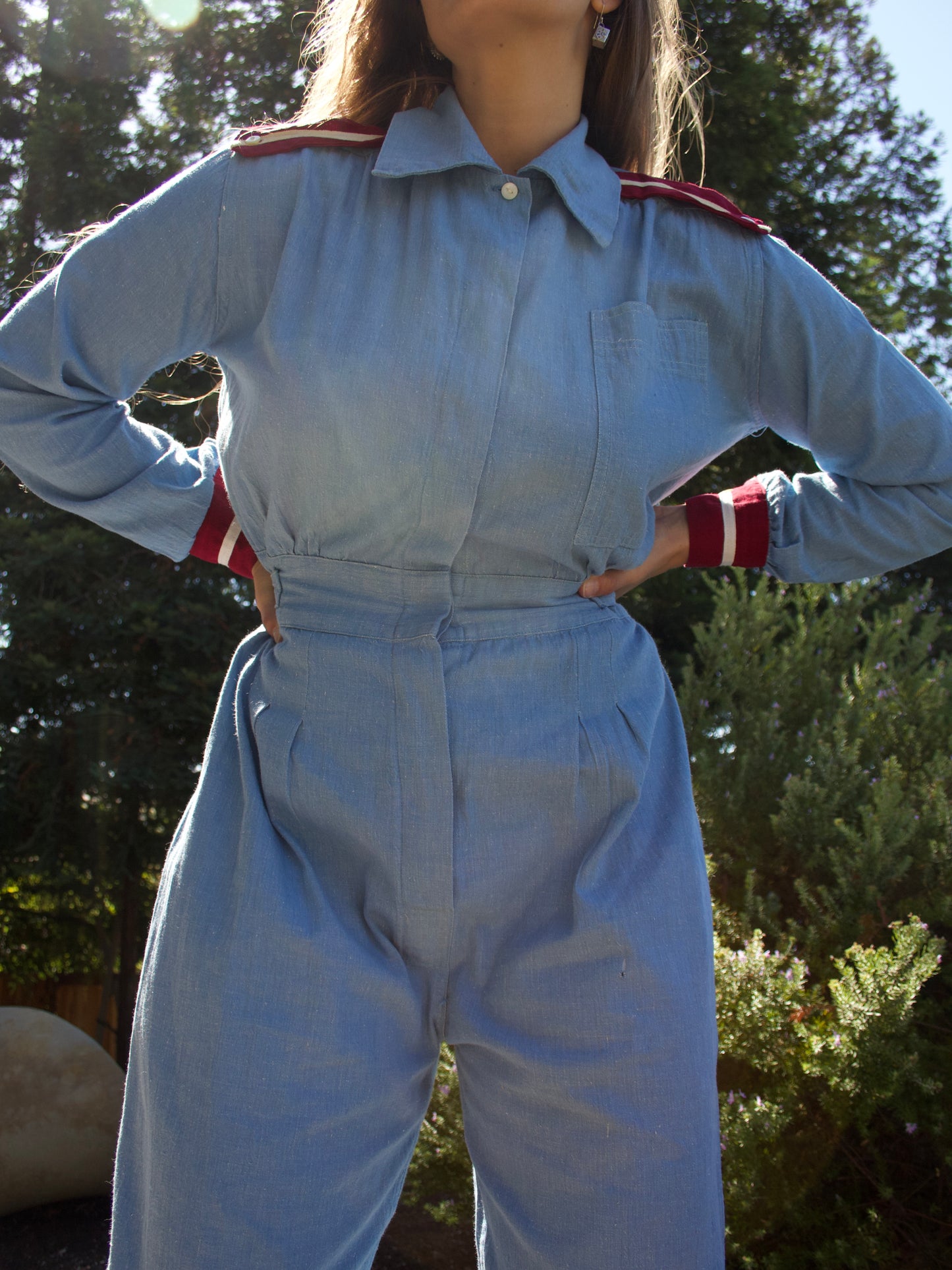 Women's WW2 Era Chambray Denim Side Cinch American Red Cross Coveralls