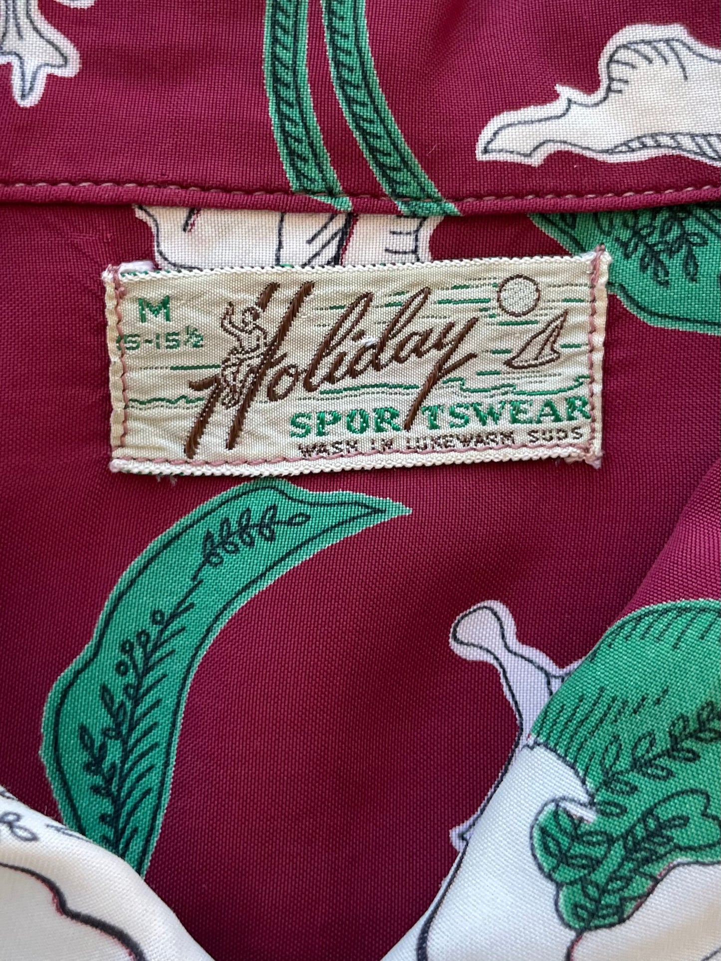 1950 Hawaiian Holiday Sportswear Rayon Long Sleeve Loop Collar Shirt