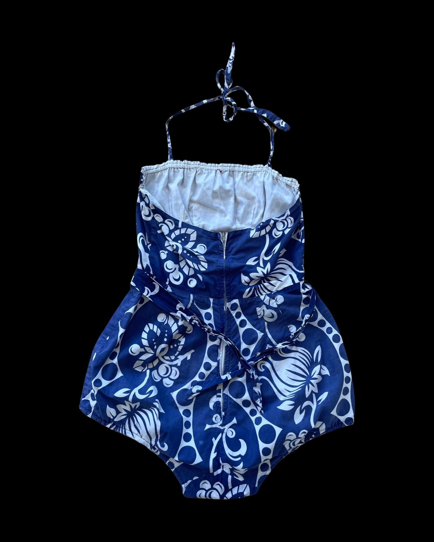 1940s Indigo Cotton Halter Swim/ Play- Suit