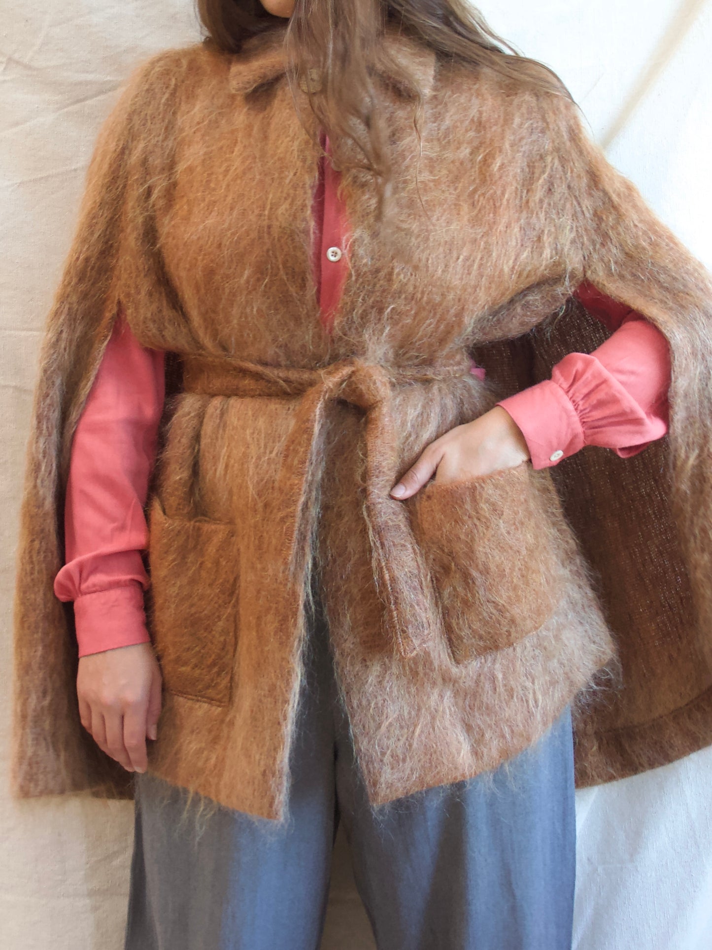 1950s Terracotta Shaggy Mohair Cape