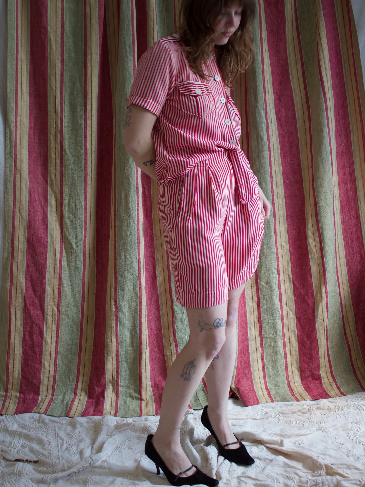 1940s 'Algots' Candy Striped Gabardine Two Pice Playsuit