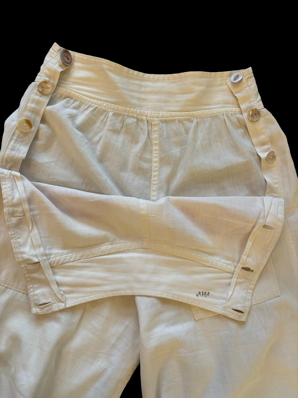 1930s Linen Fall Front Polka Dot Trim Beach Pajama Pants
