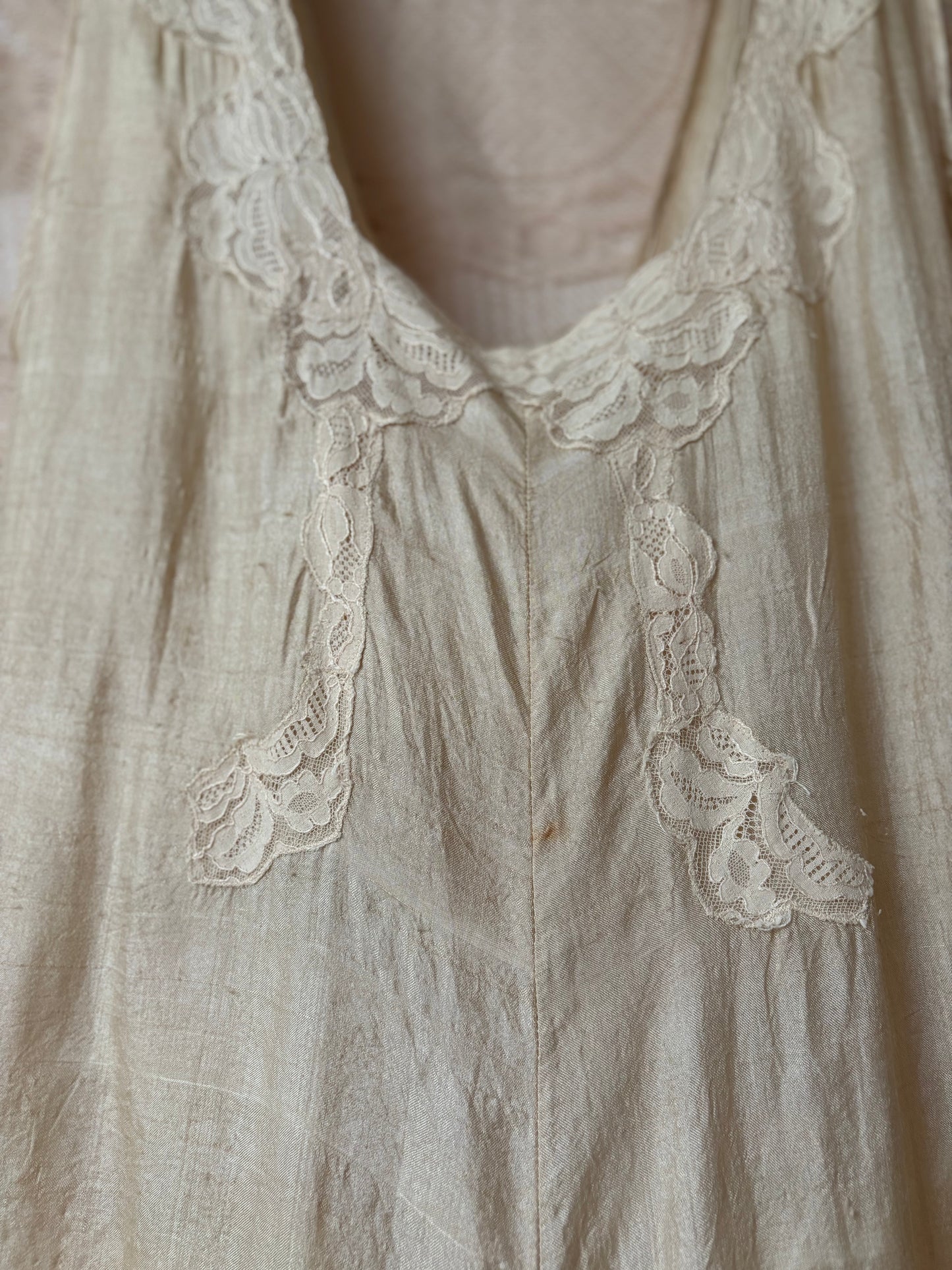 Antique 1920s Ecru Inset Lace Pongee Silk Palazzo Pant Beach/Lounge Pajamas