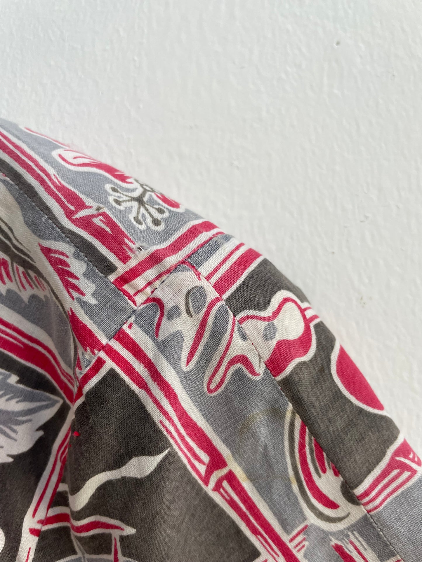 1930s Hawaiian Surf Print Cotton Mandarin Collar Dress