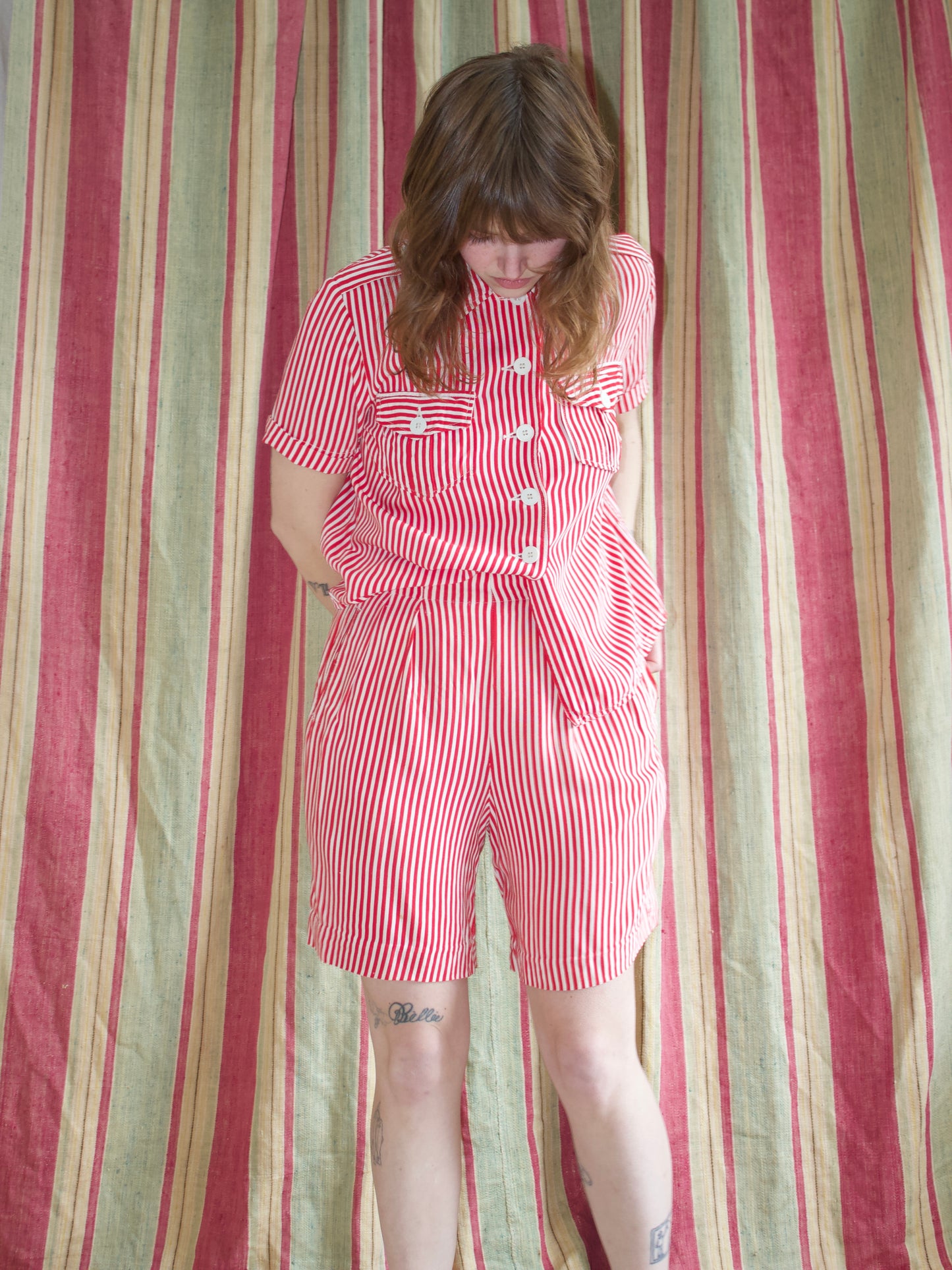 1940s 'Algots' Candy Striped Gabardine Two Pice Playsuit