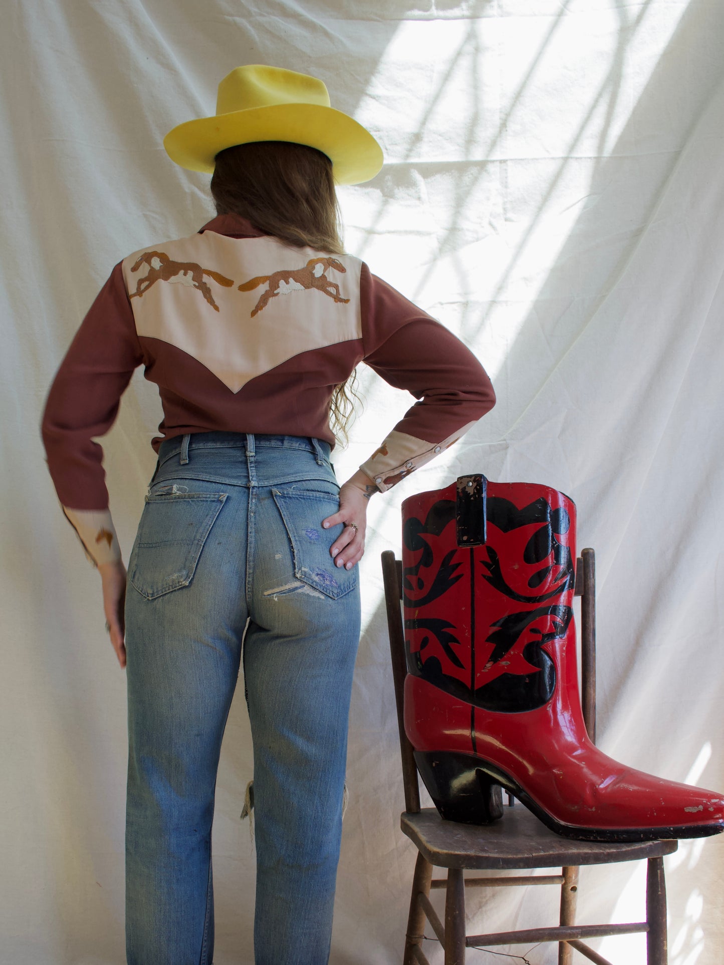 1940s Hand Embroidered Horses Gabardine Western Shirt