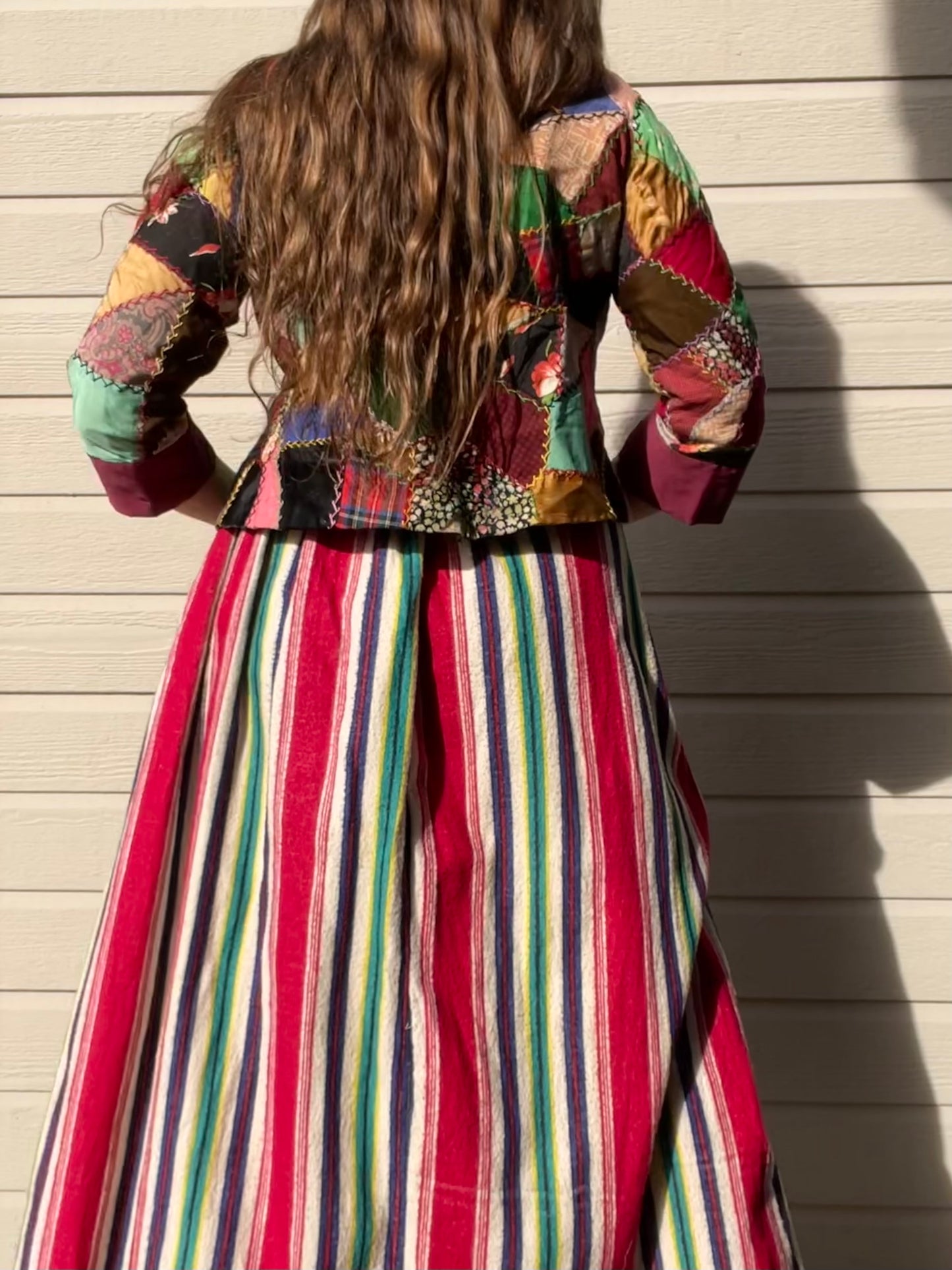 1930s Silk Satin Crazy Quilt Bell Sleeve Cropped Jacket