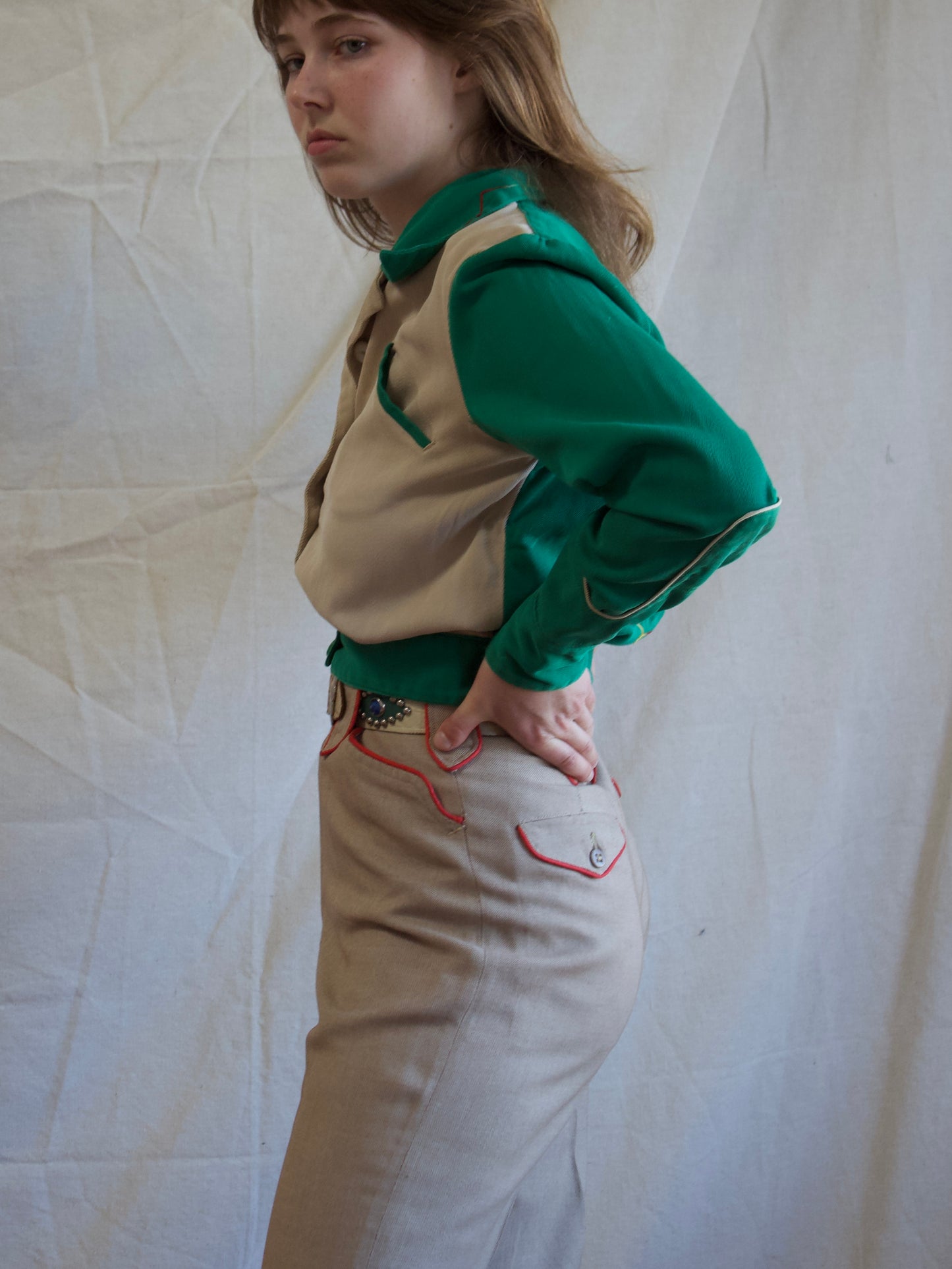Rare 1940s Levis Shorthorn Gabardine Western Pants Red Piping