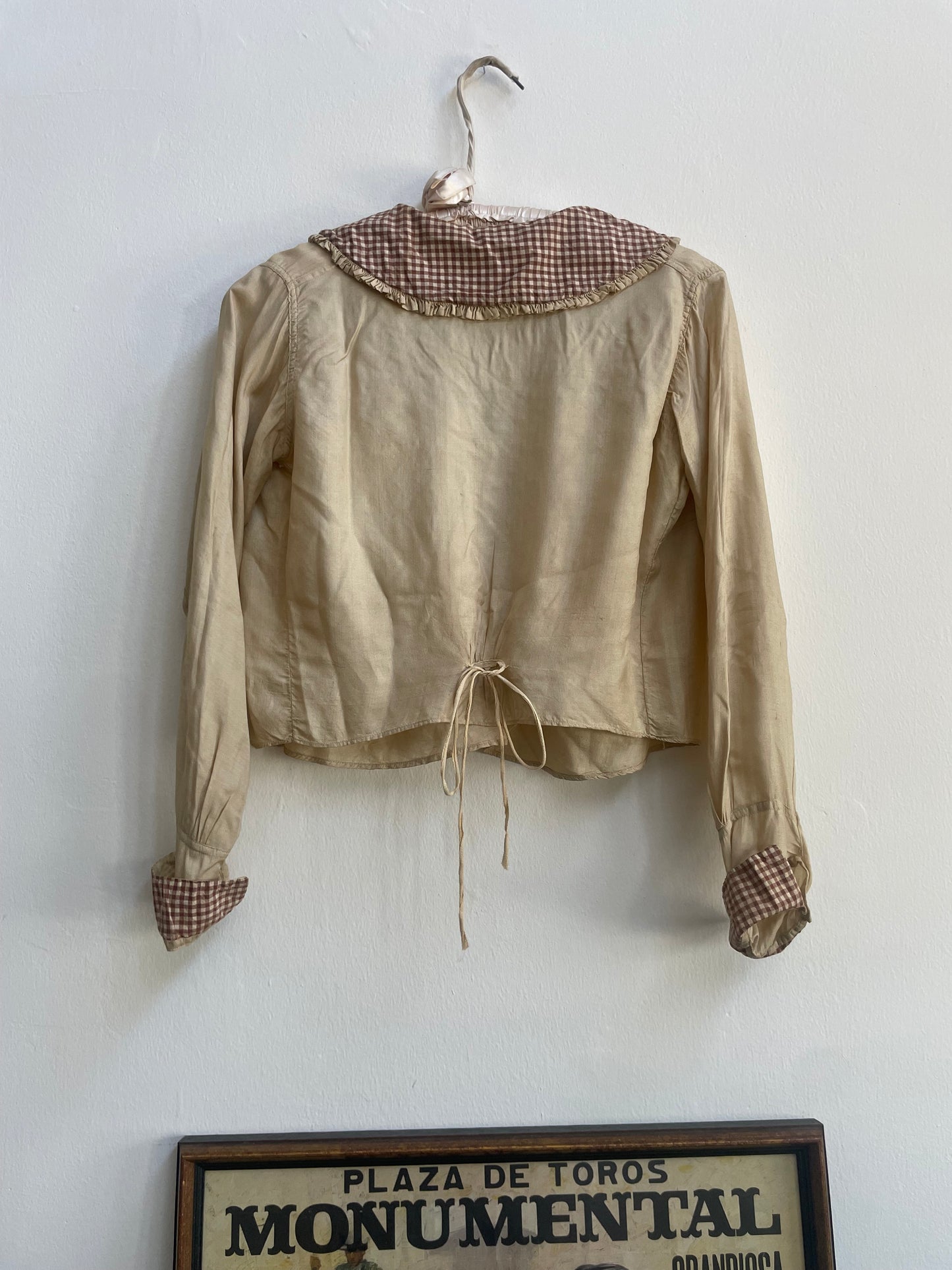 1910s/1920s Pongeee Silk & Gingham Trim Sailor Collar Blouse