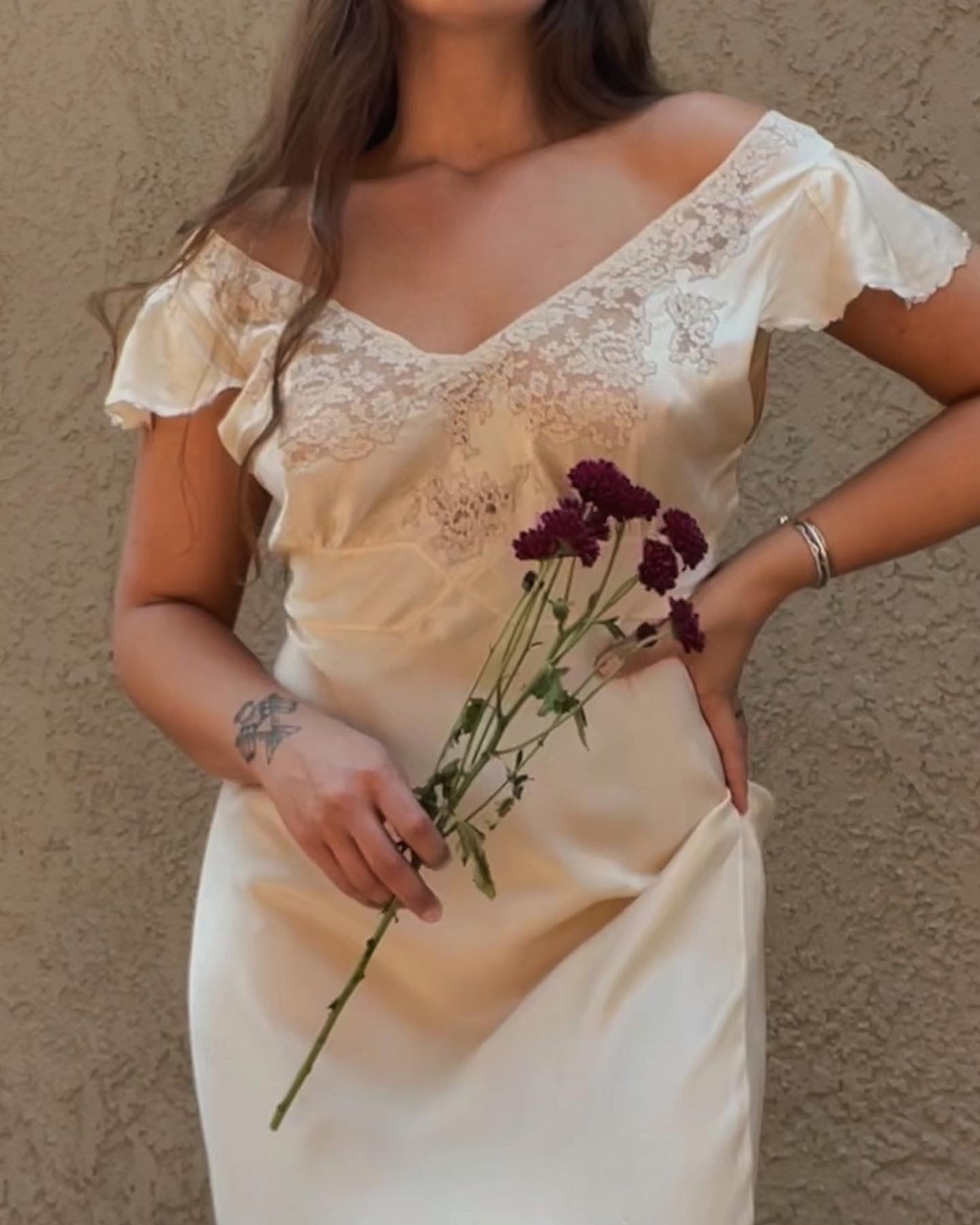 1930s Inset Lace Bias Cut Silk Cap Sleeve Slip Dress
