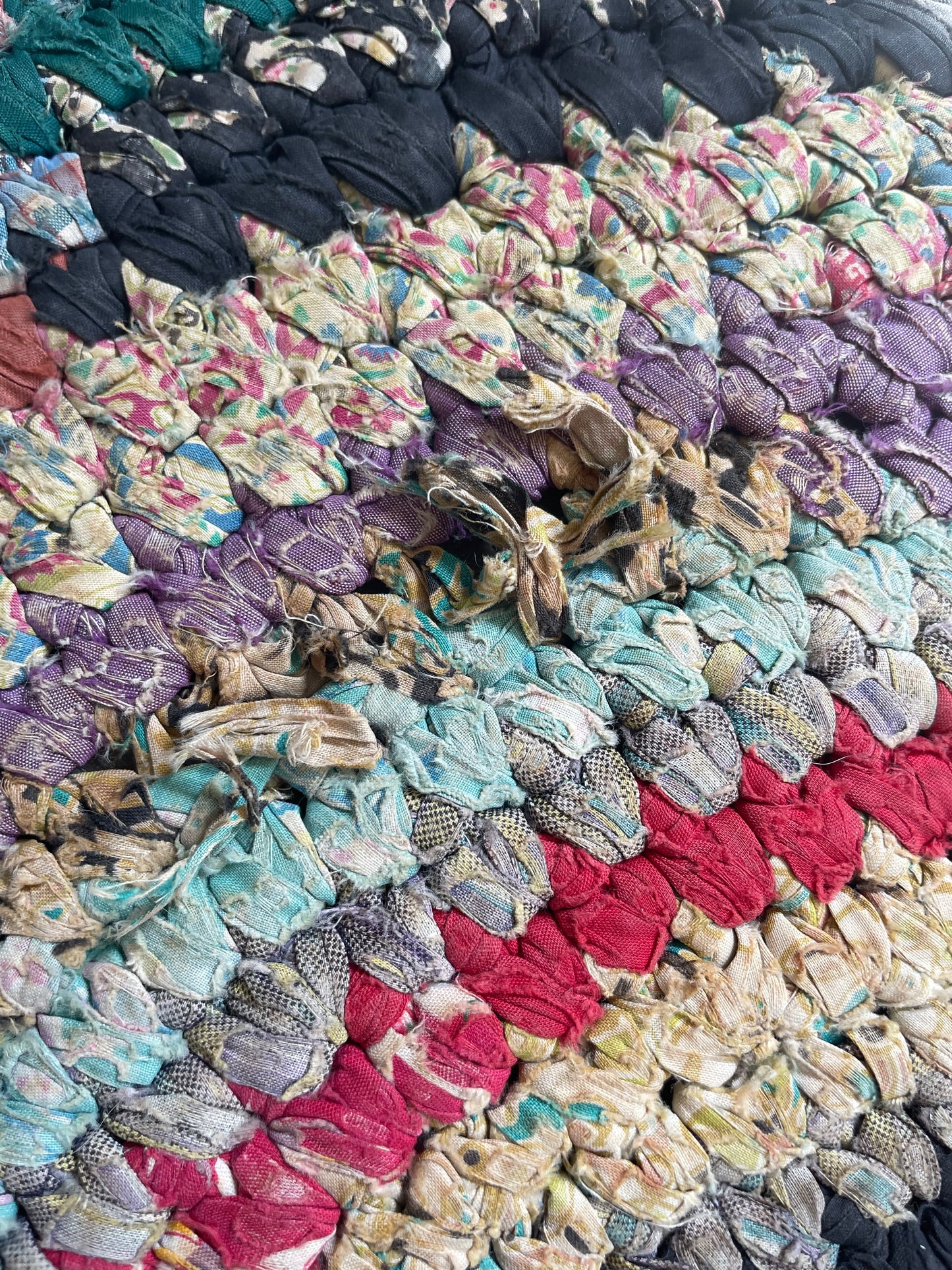 Depression Era Multi-Colored Feedsack Large Oval Area Rag Rug