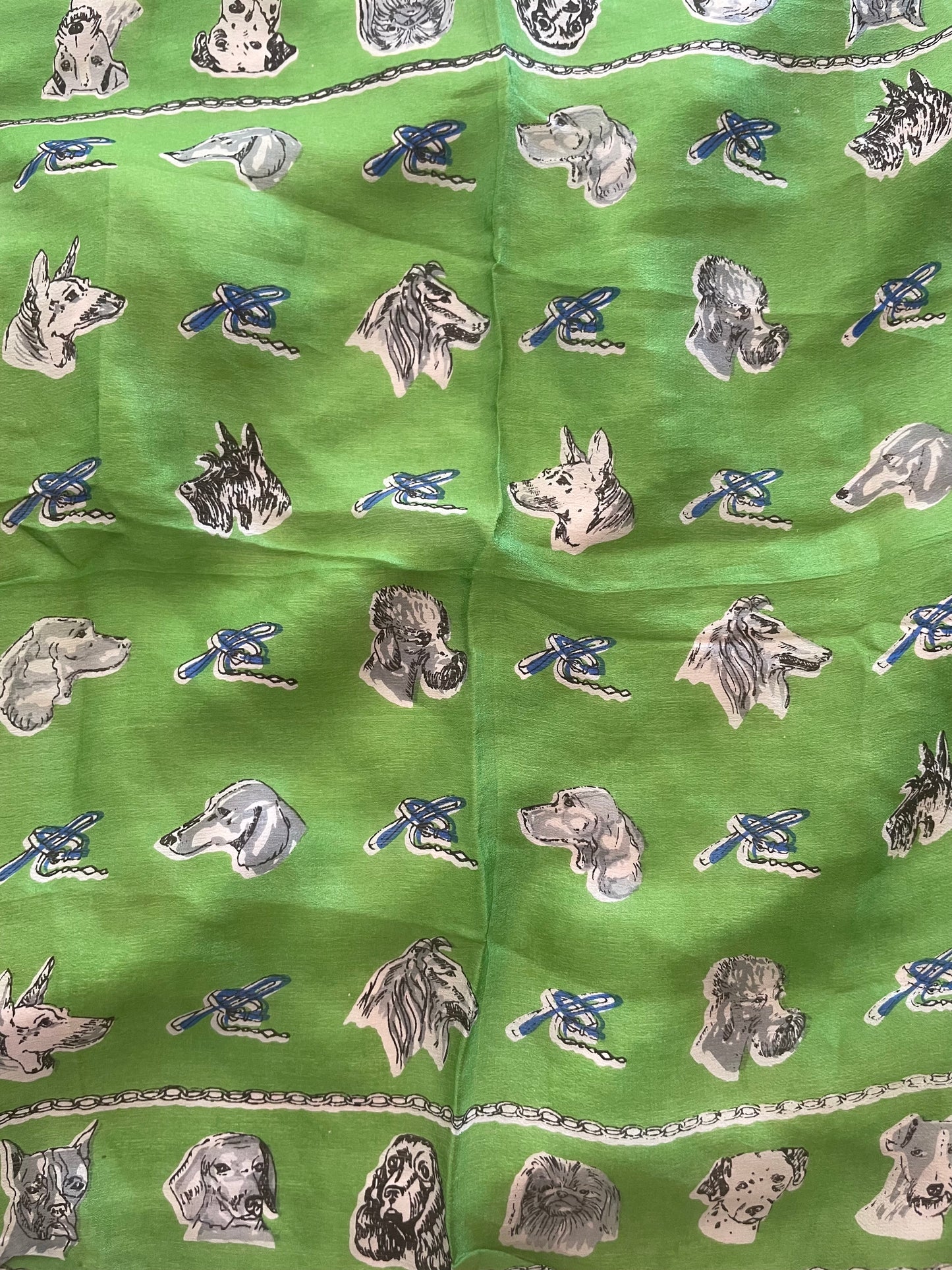 1940s Dog Print Silk Neckerchief/ Scarf
