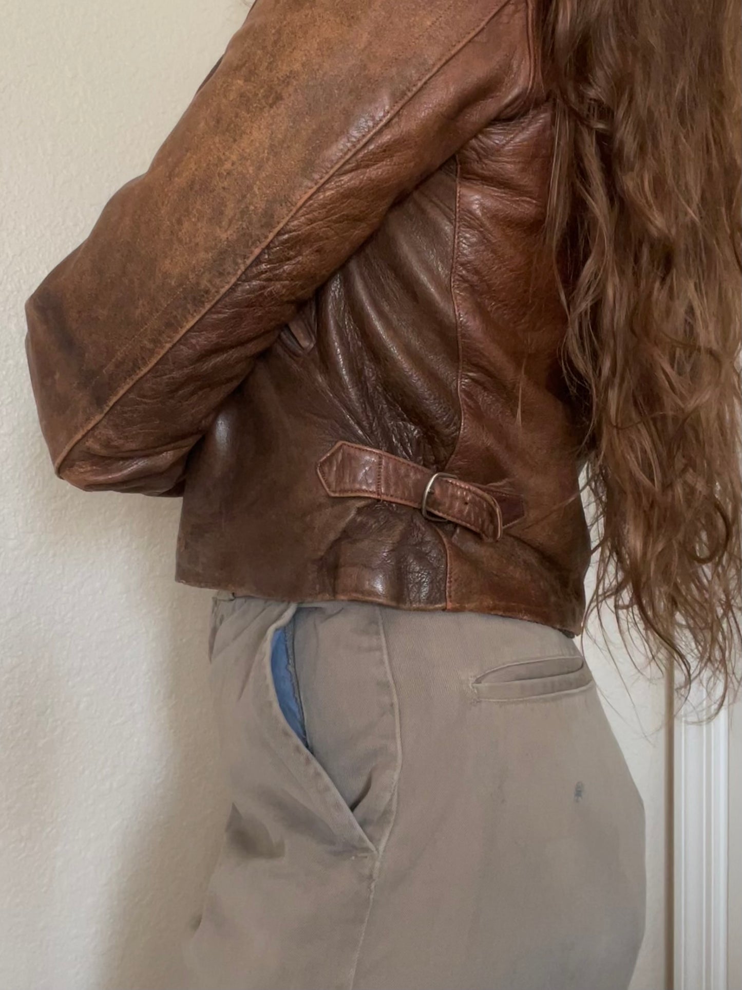 Rare 1940s Spanish Leather Side-Cinch Motorcyclist Jacket
