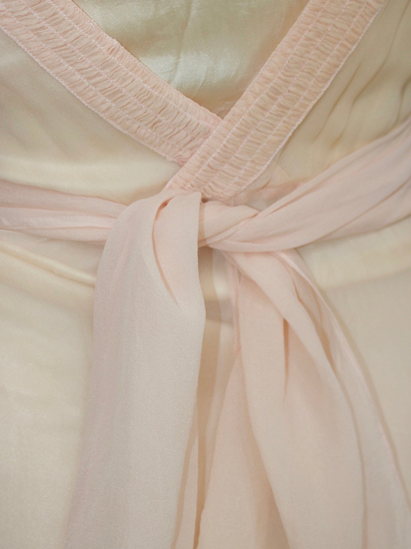 1930s Pale Pink Silk Chiffon Smocked Tie Waist Gown