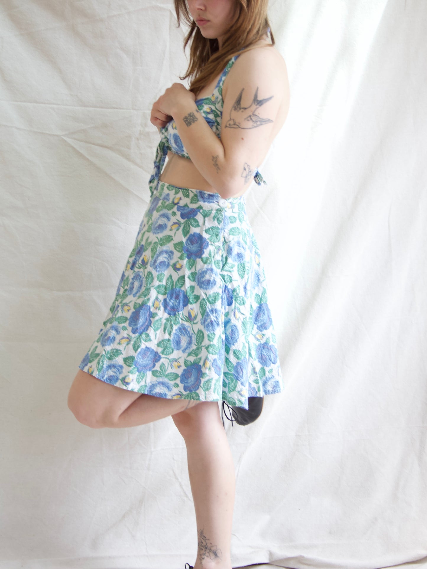 1940s Waffled Cotton Side Button 2 PC Playsuit