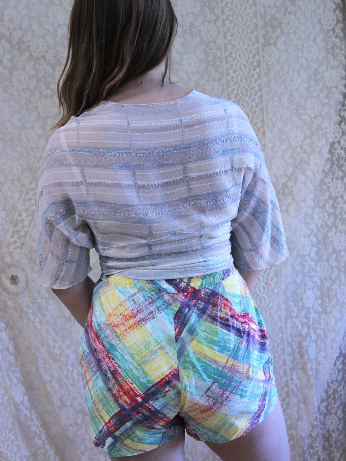 1950s Multicolor Cotton Side Button/ Zip Tie Waist Shorts