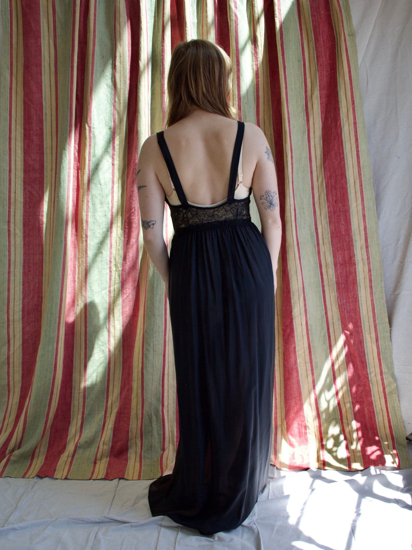 1930s Colorblock Lace & Rayon Satin Slip Dress