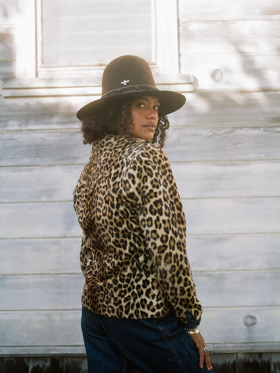 Rare 1950s 'Tregos West Wear' Plush Leopard Print Western Zip Front Shirt