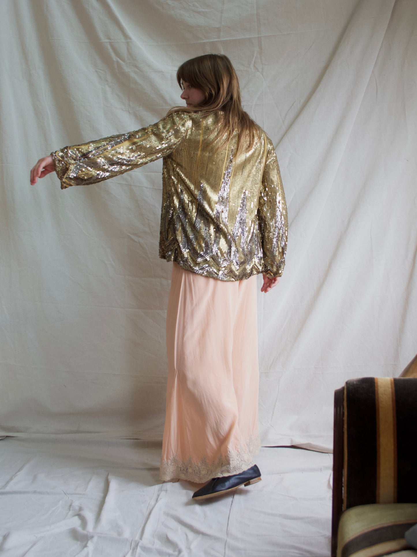 Rare Art Deco French 1930s Hand Embellished Sequin Bell Sleeve Jacket