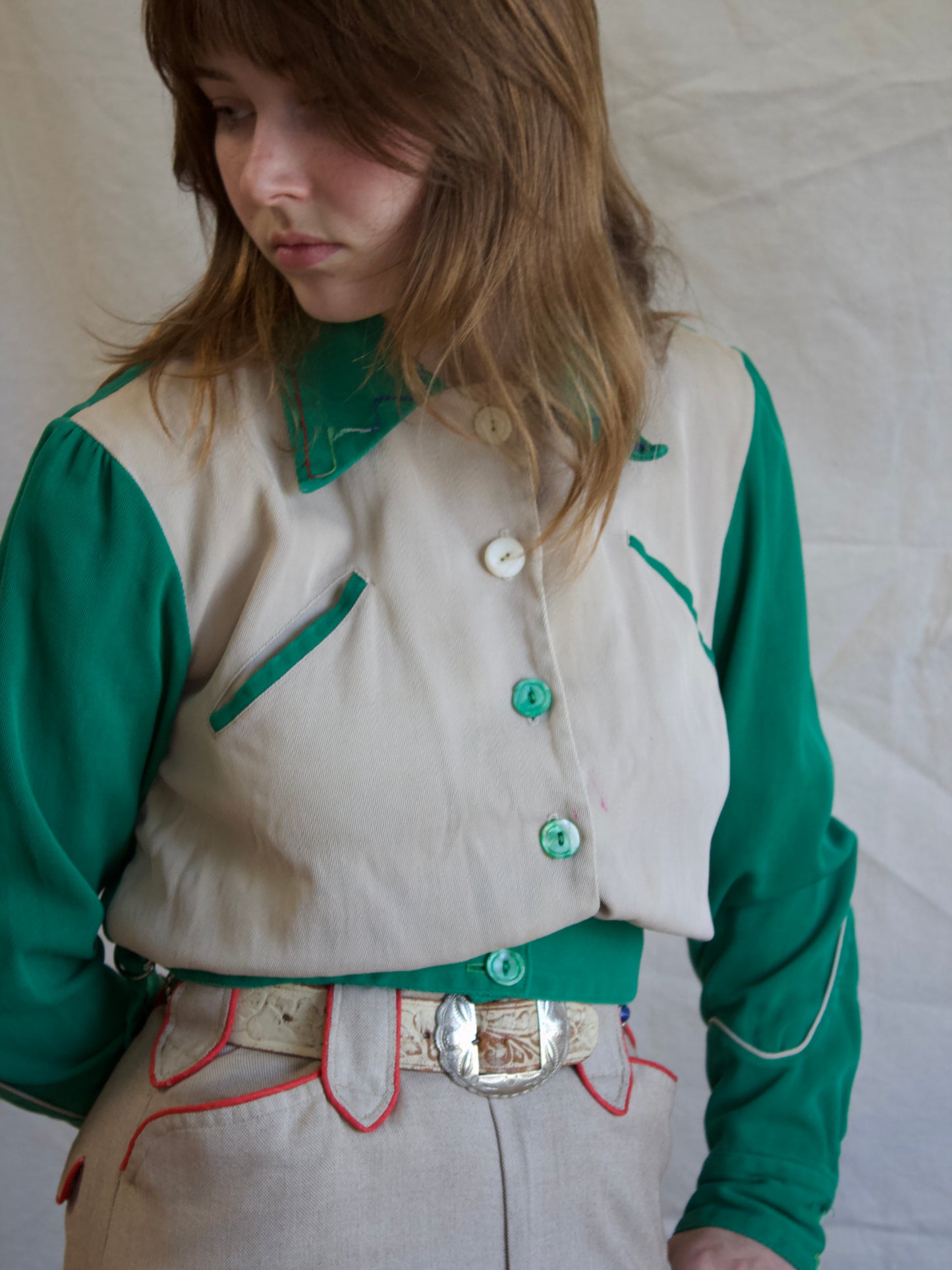 1950s Studded Western "Portland" Jeweled Painted Leather Belt