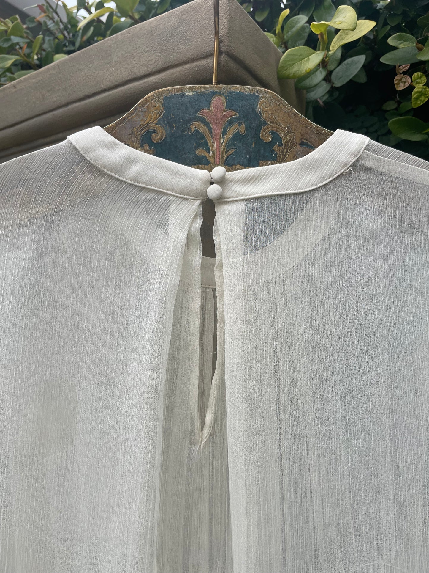 1960s Does 1930s Balloon Sleeve Smocked Crepe Chiffon Dress