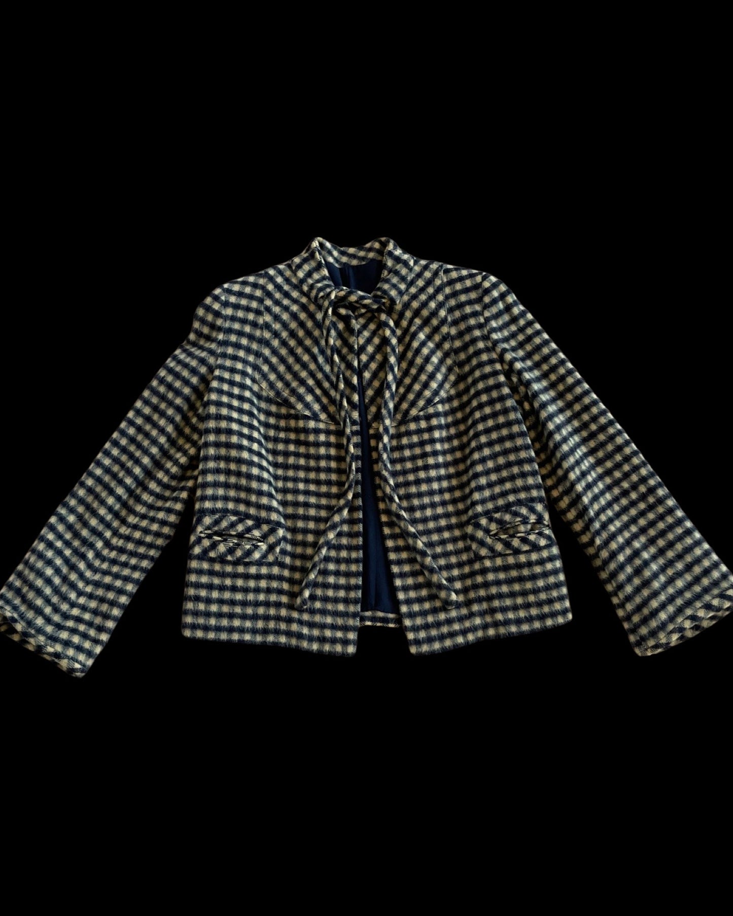 1940s Wool Mohair Gingham Bell Sleeve Swing Coat