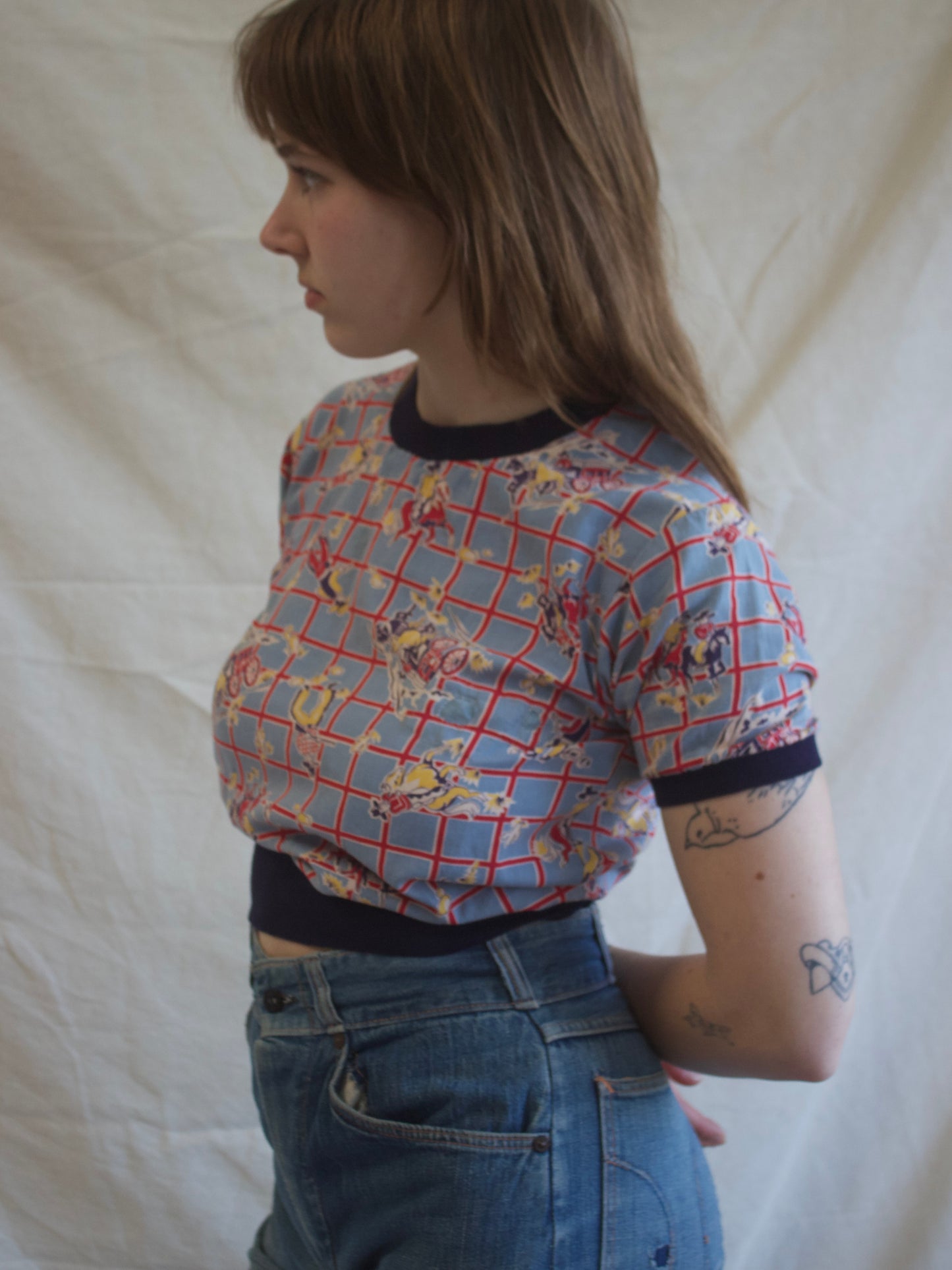 * Flash Sale * 1950s Jim Penney Cowboy Print Cotton Cropped Blouse