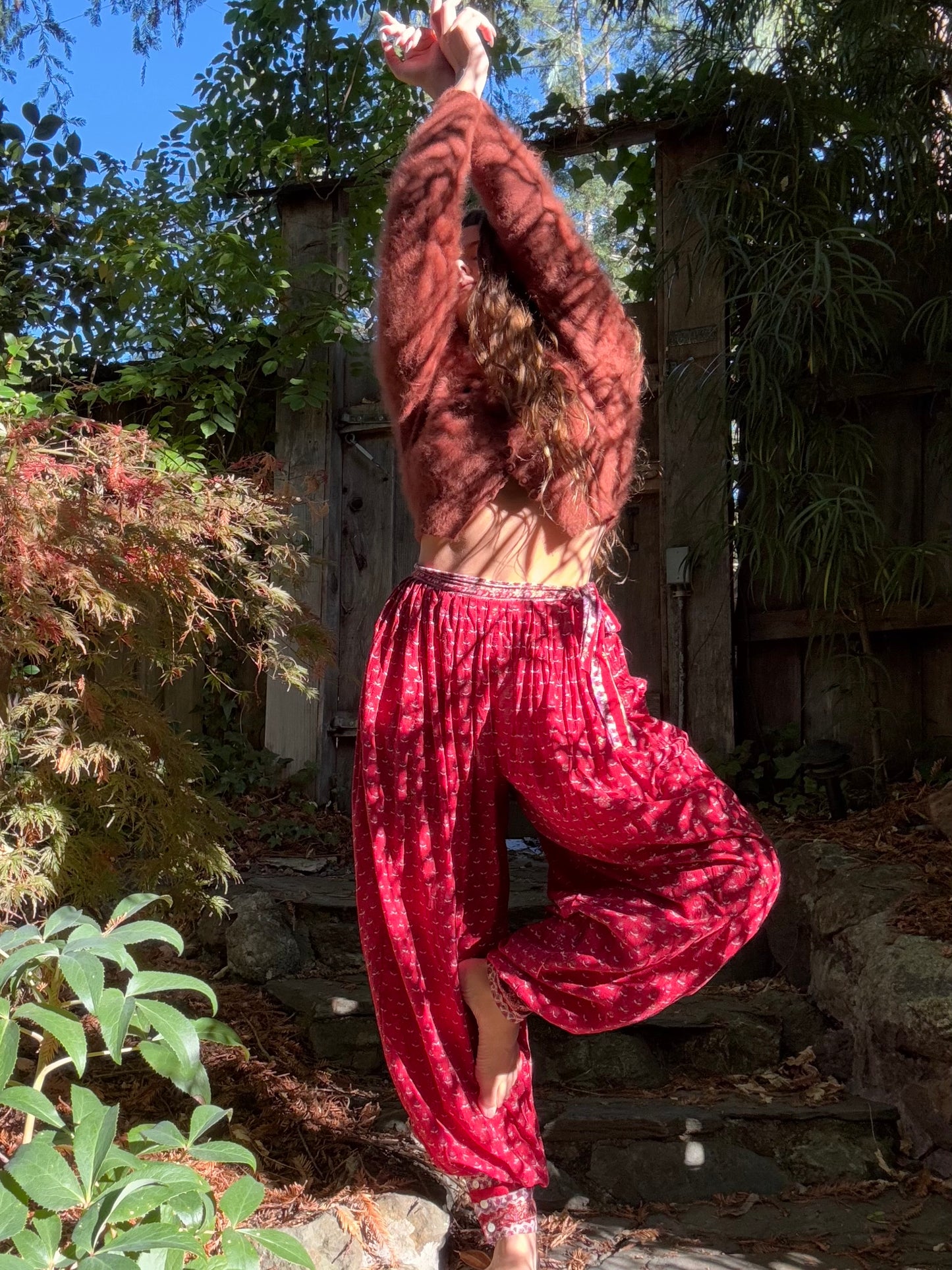 * Flash Sale * 1970s 'Adini’ Block Printed Indian Cotton Side Button Harem Pants