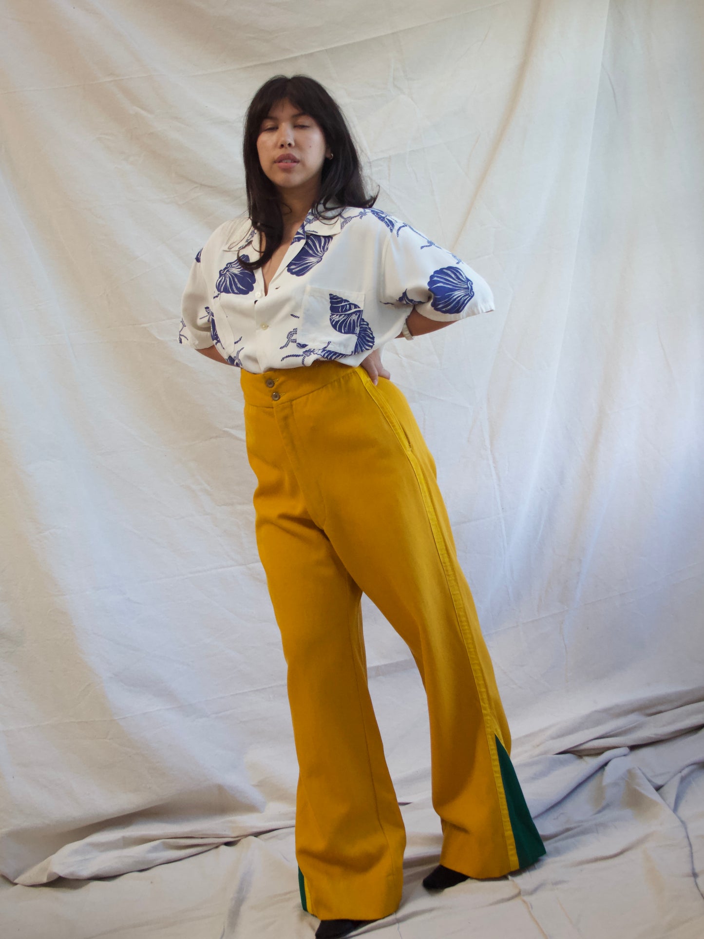 1940s Two Tone Flares High Rise Athletic Wool Trousers