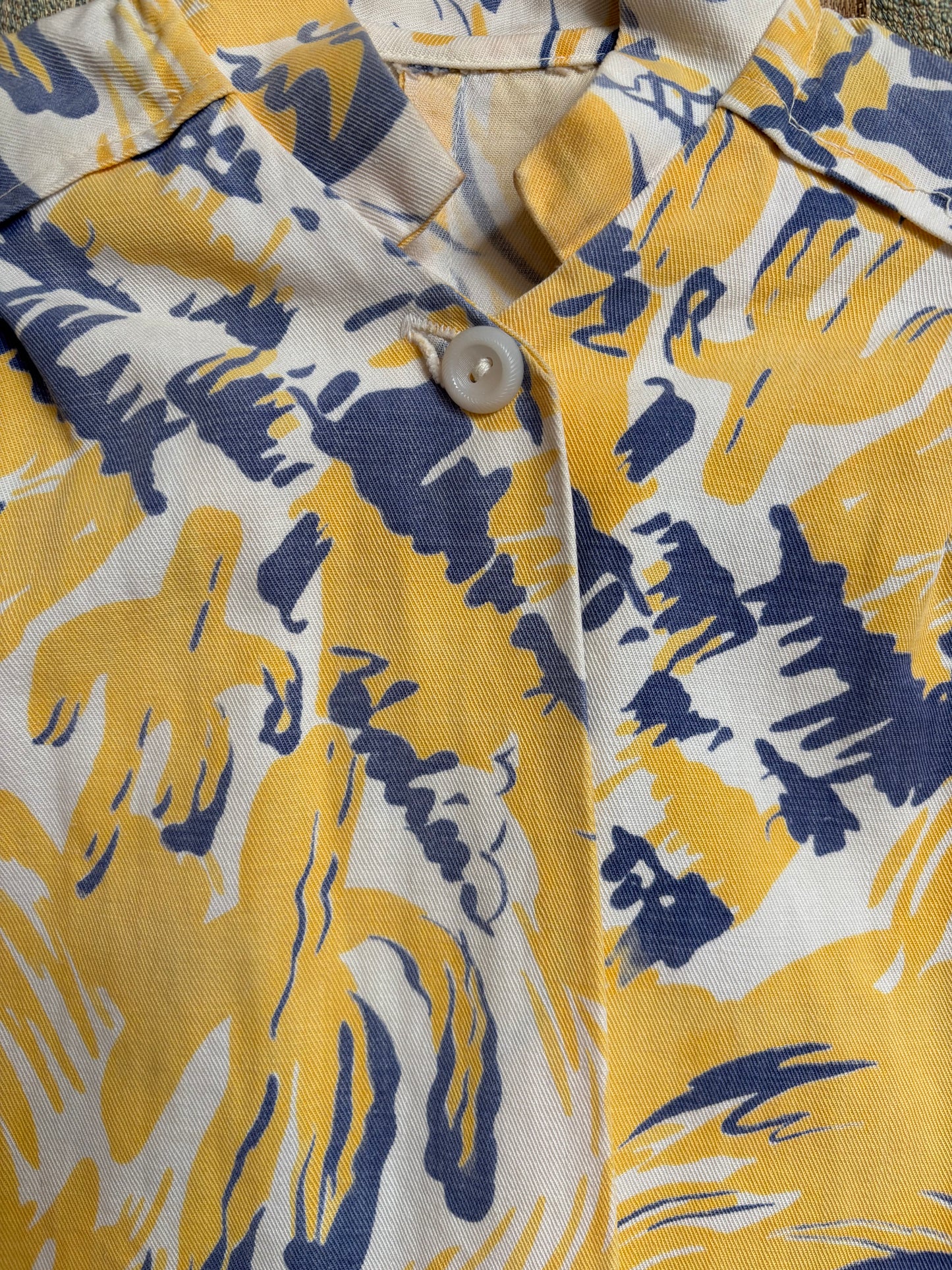 Rare 1940s Southwestern Print Cotton Twill Puff Sleeve Sportswear Smock Style Jacket