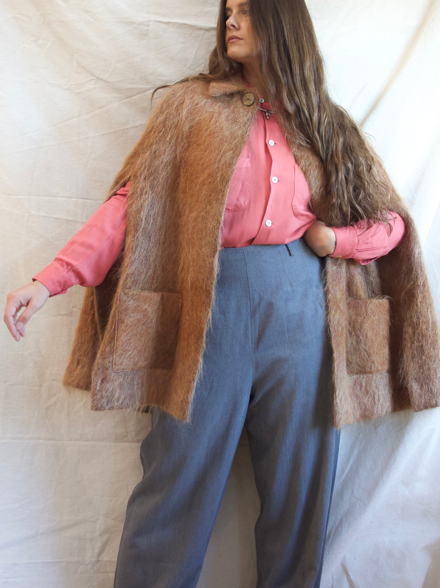 1950s Terracotta Shaggy Mohair Cape