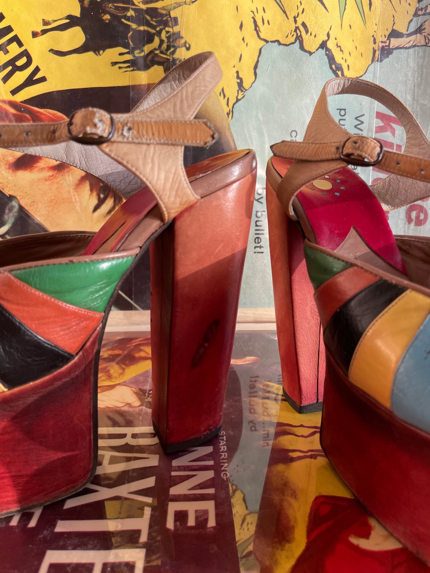 Special 1970s Rainbow Patchwork Leather Platforms