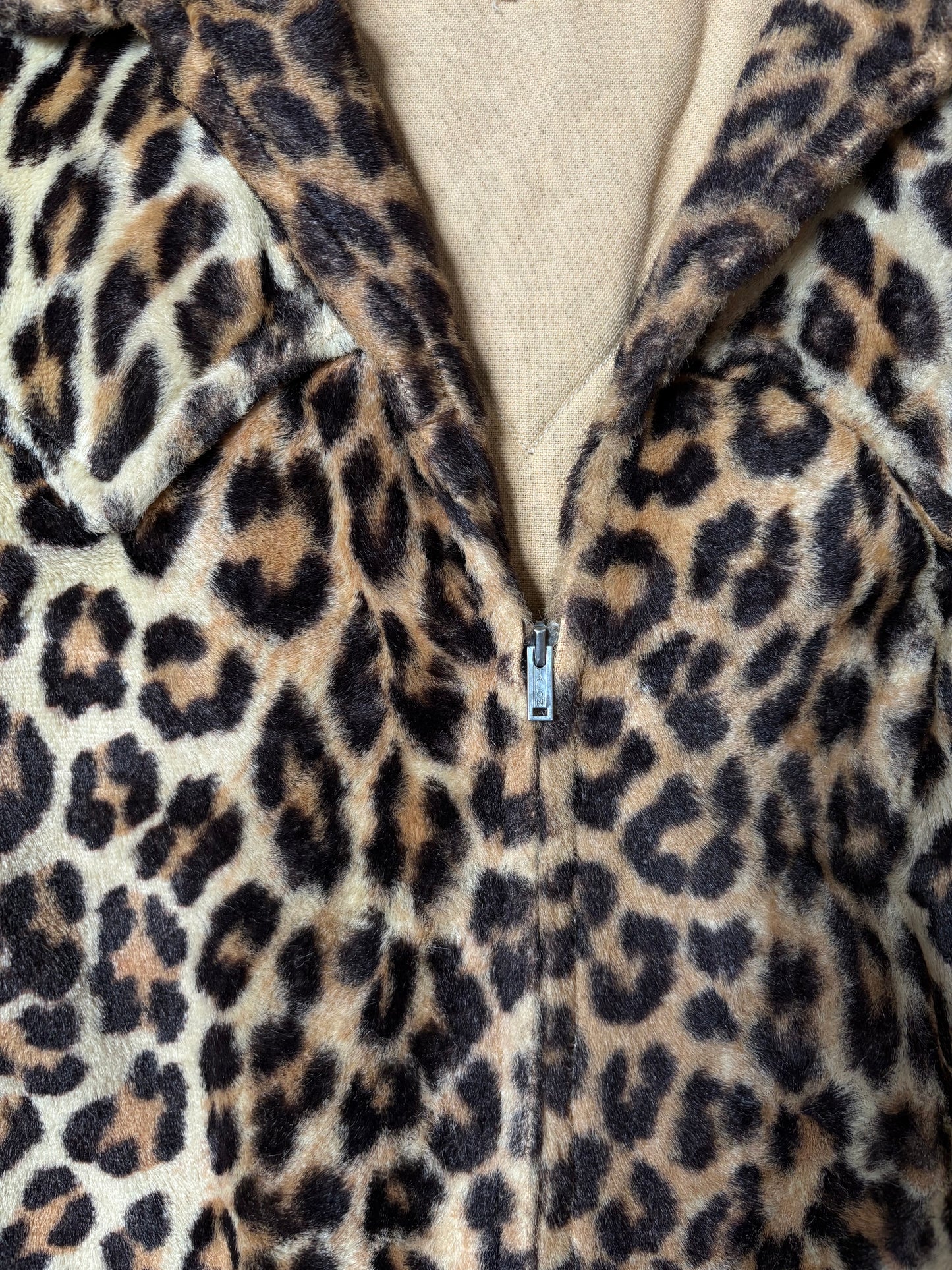 Rare 1950s 'Tregos West Wear' Plush Leopard Print Western Zip Front Shirt