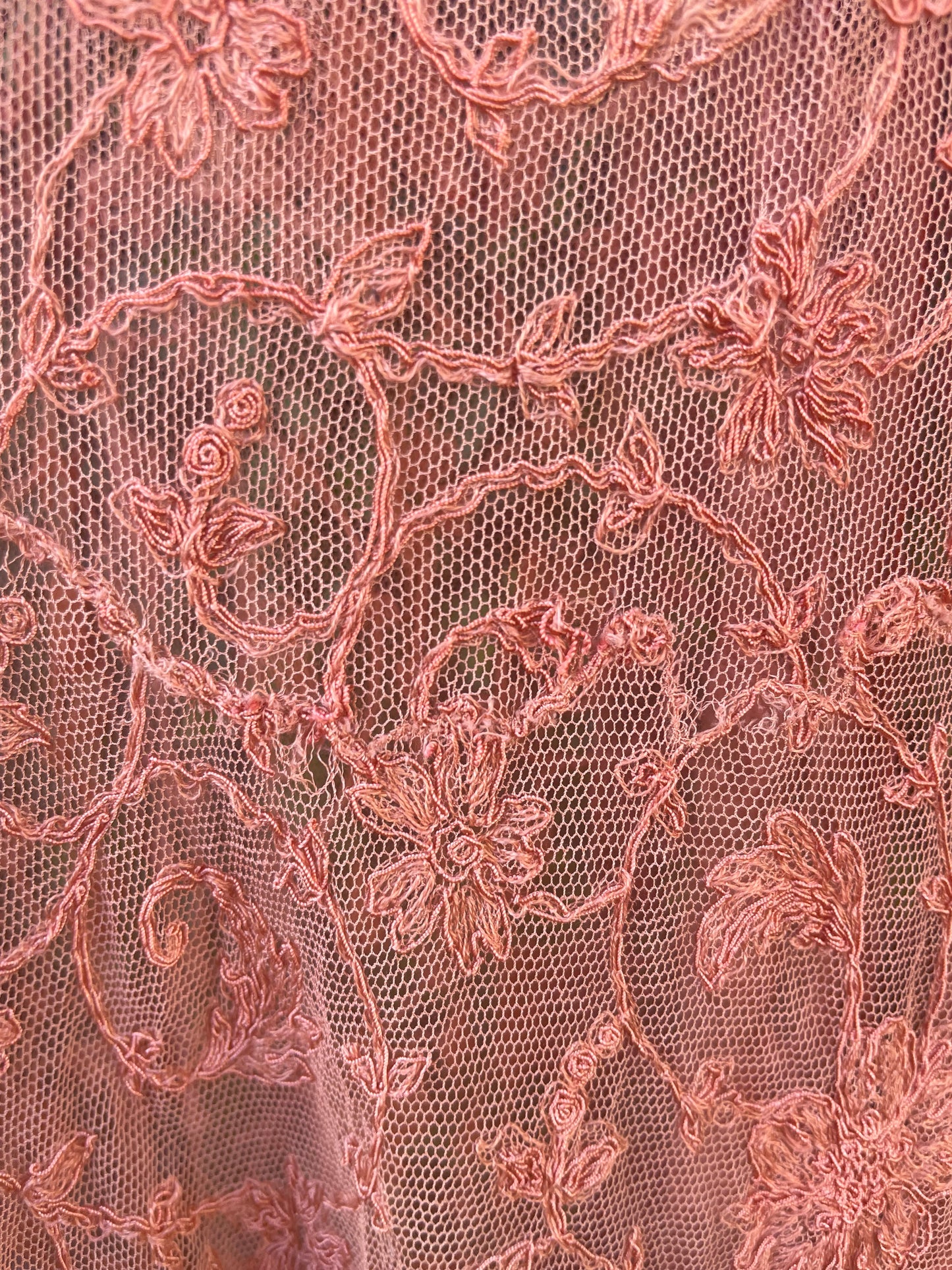 1930s Embroidered Floral Net Capelet Peignoir / Dressing Gown