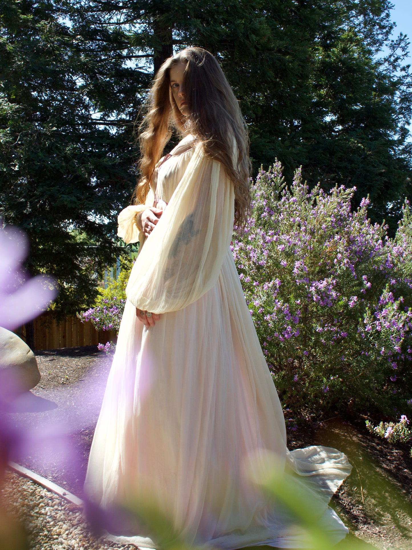 1820s/1920s Style Crinkle Gauze Empire Waist Trained Gown
