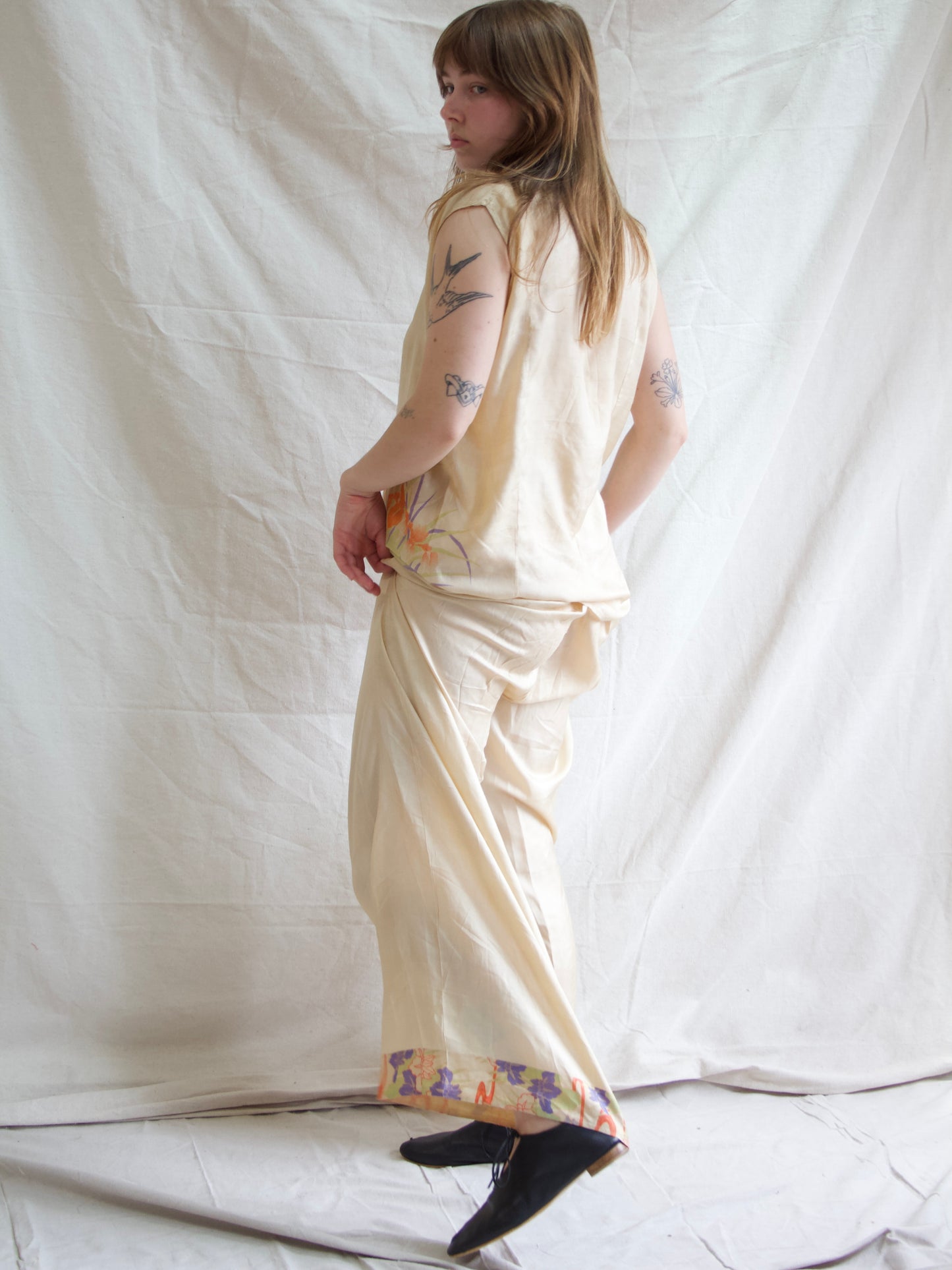 Antique 1920s/1930s Two PC Pongee Silk Palazzo Pant Lounge Set