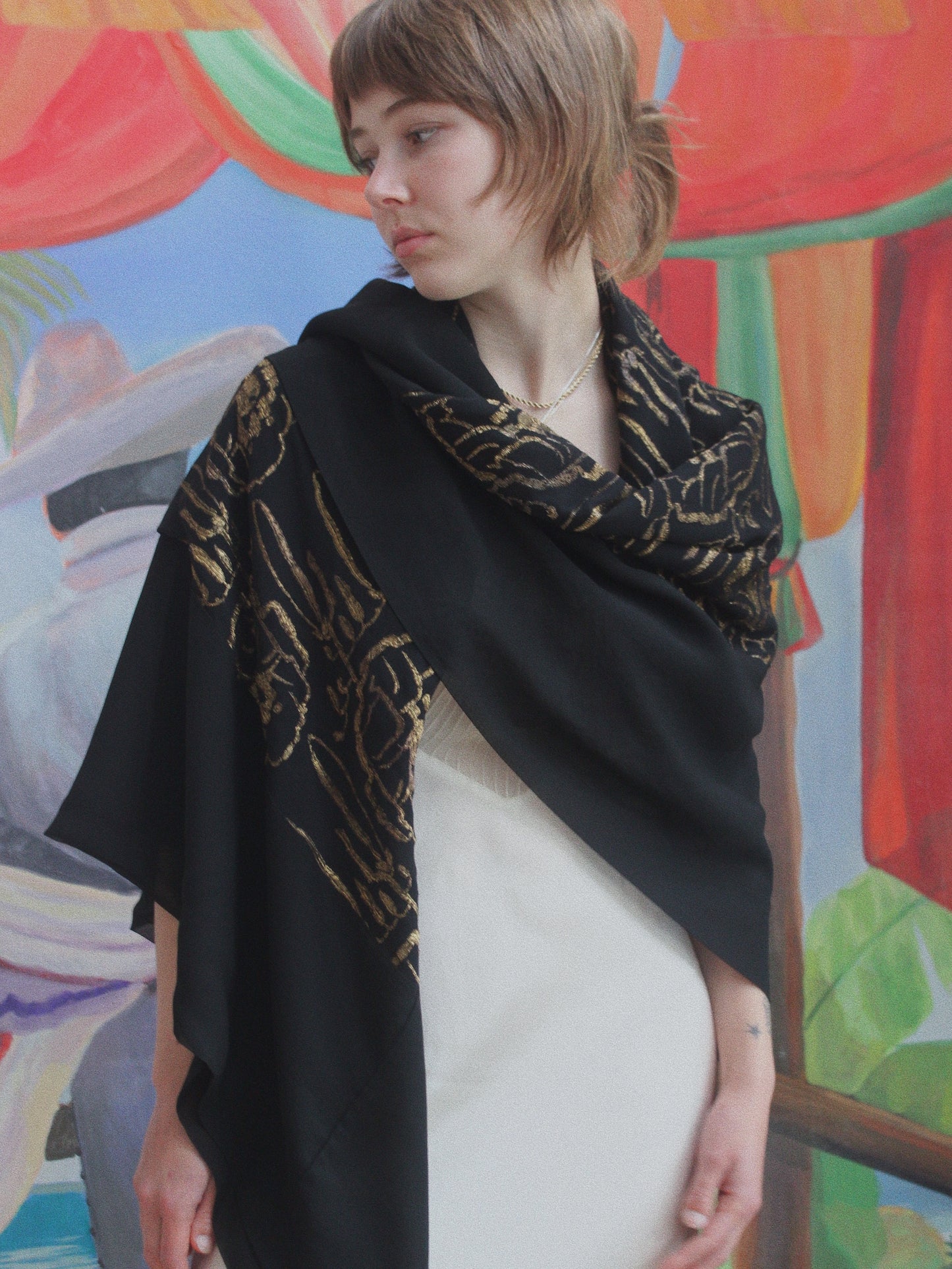 Antique 1920s Lamé Crepe Chiffon Shawl